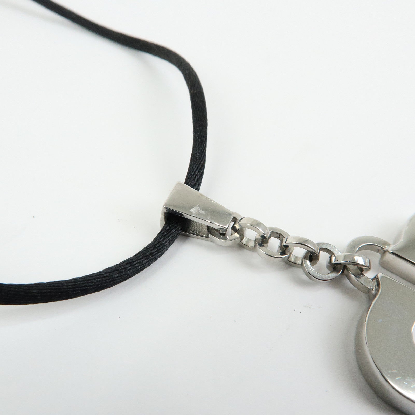 Cartier C Heart Metal Code Pendant Necklace Silver Black