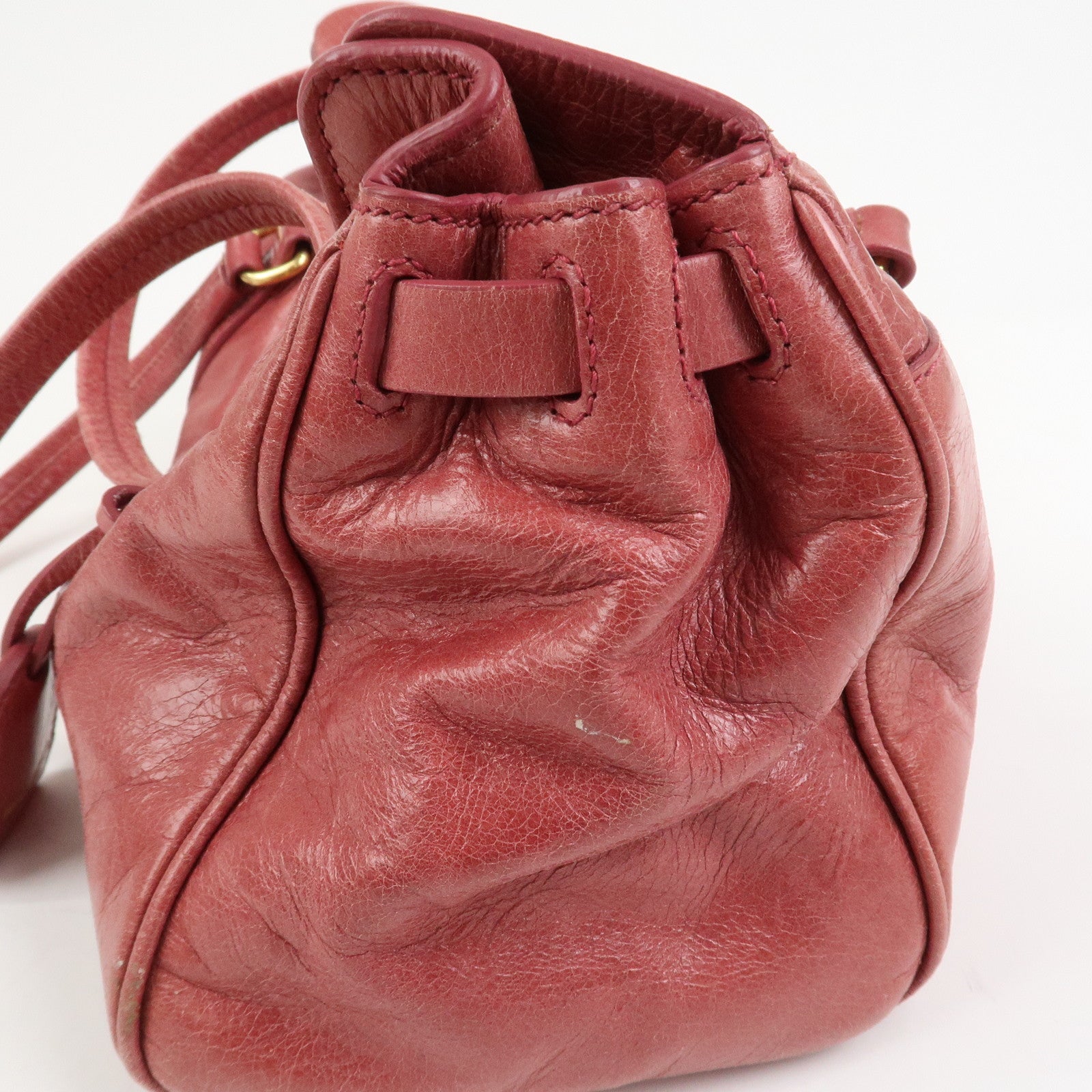 MIU MIU Logo Leather Shoulder Bag Boston Bag Pink RR1941