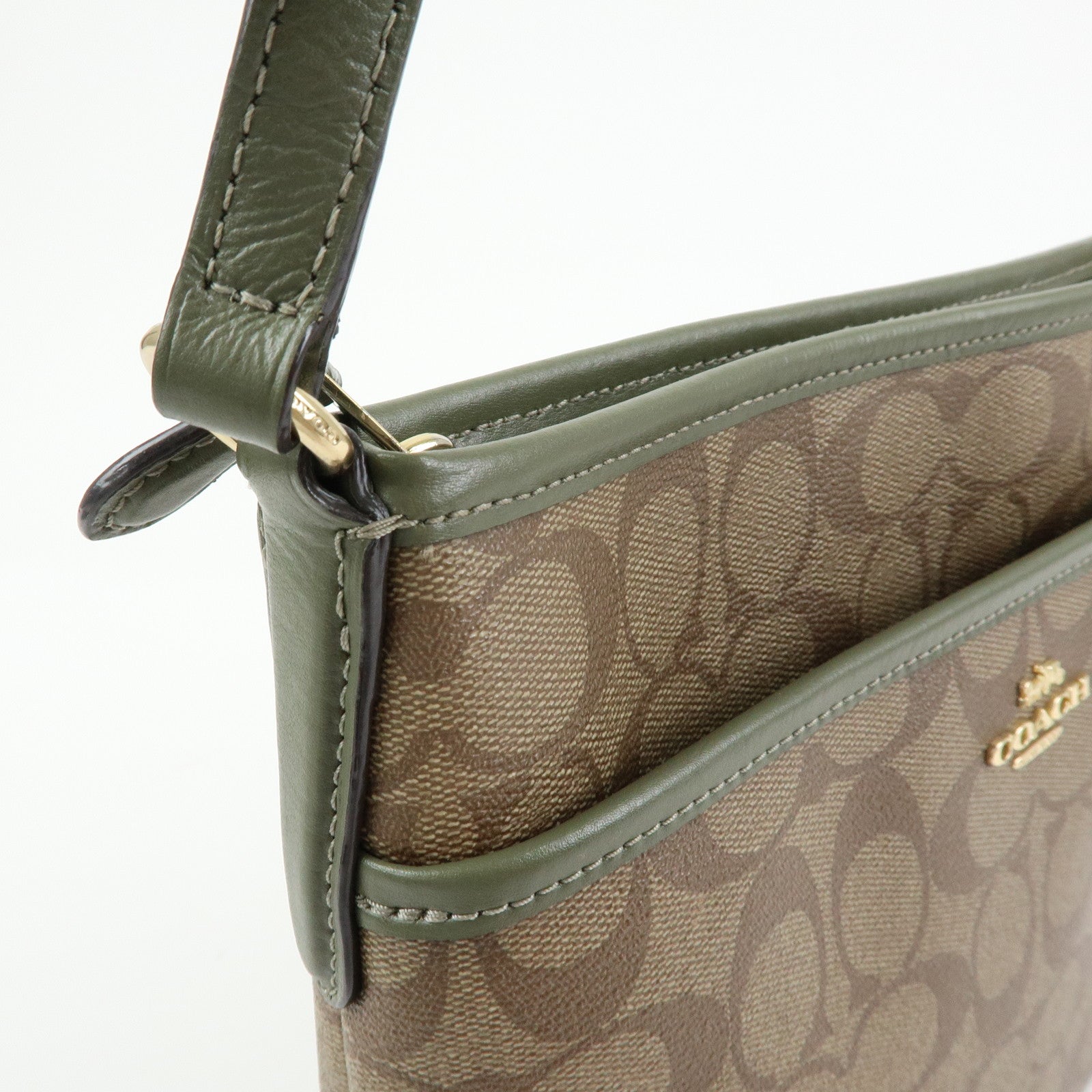 COACH Signature PVC Leather Shoulder Bag Crossbody Bag Beige Khaki