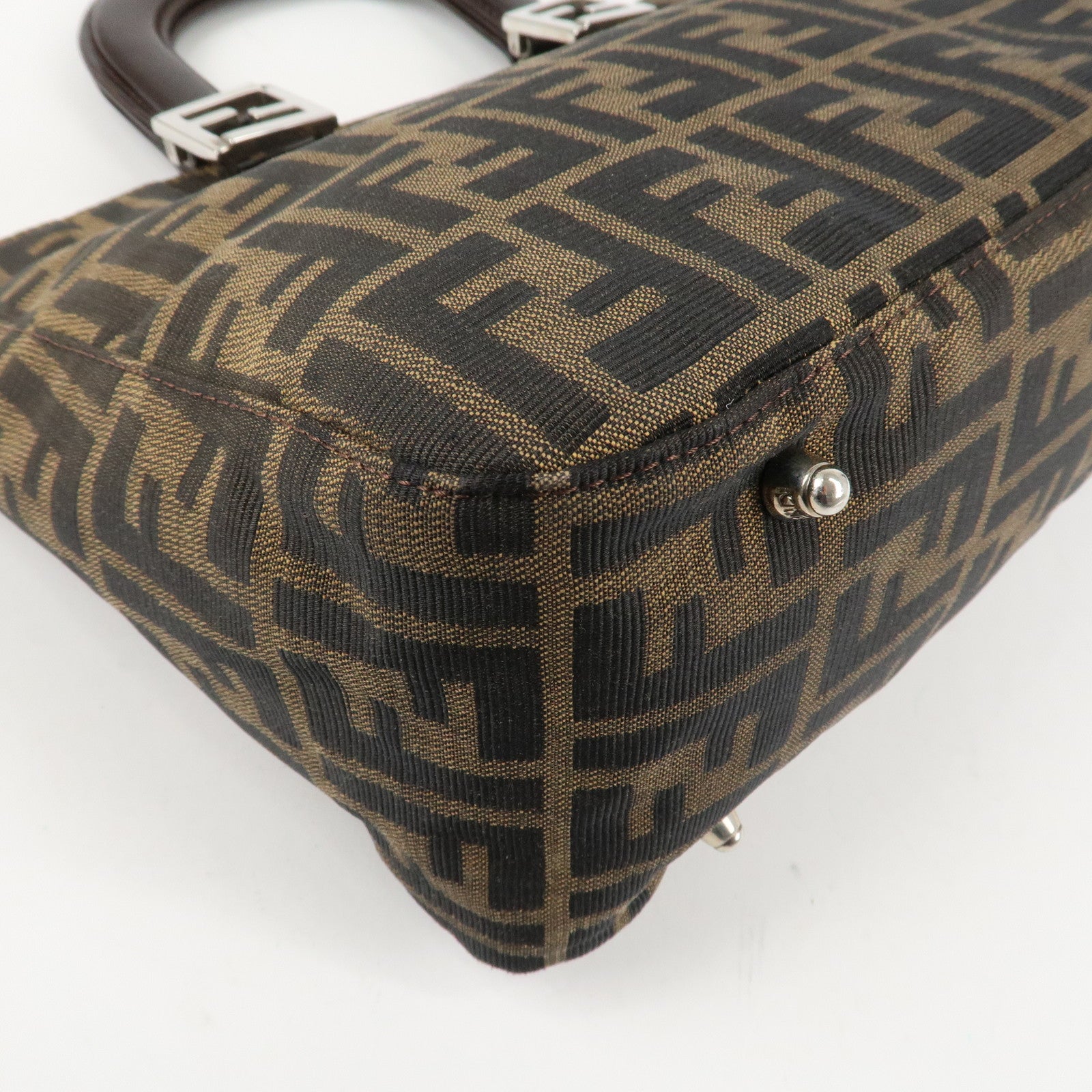 FENDI Zucca Canvas Leather Tote Bag Hand Bag Black Brown 26693 Used