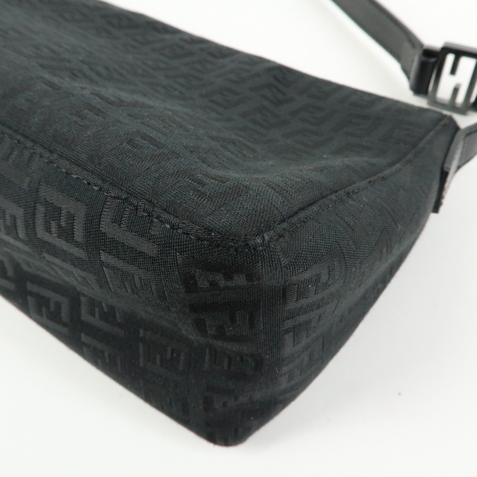FENDI Zucchino Canvas Leather Shoulder Bag Hand Bag Black 8BR444