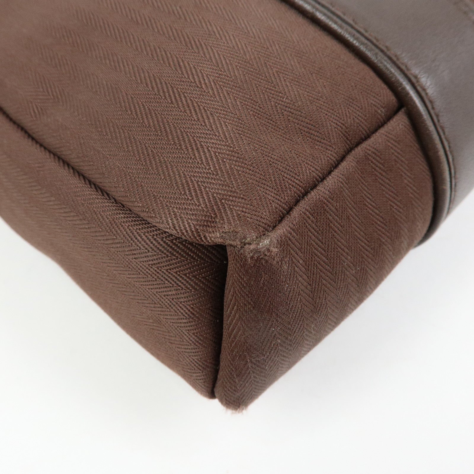 HERMES Toile Chevron Pochette Bandouliere PM Shoulder Bag Brown