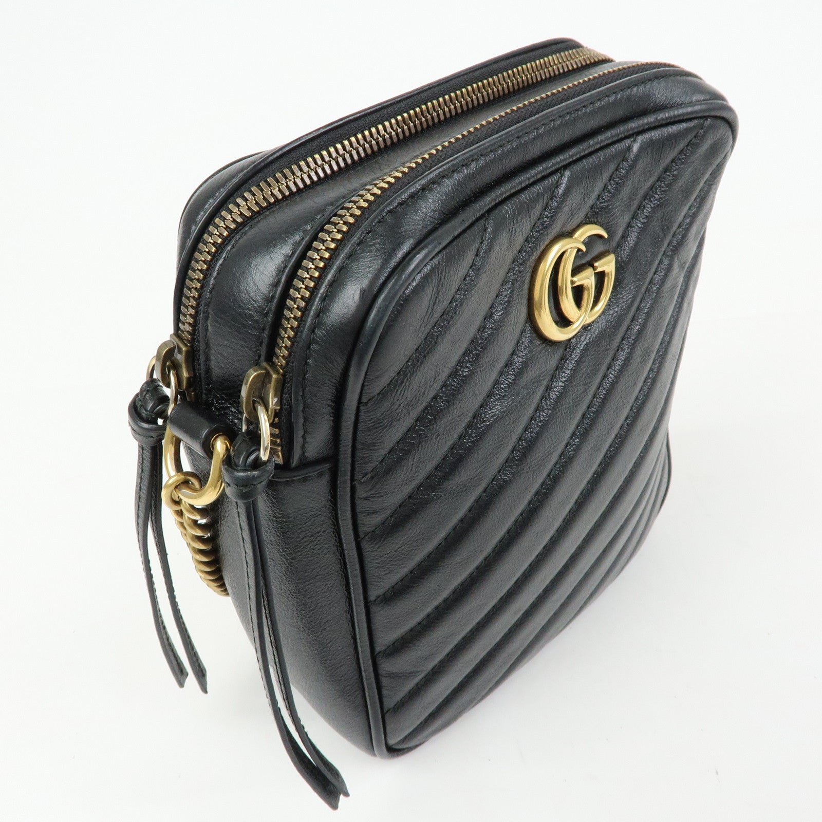 GUCCI GG Marmont Leather Chain Shoulder Crossbody Bag Black 550155