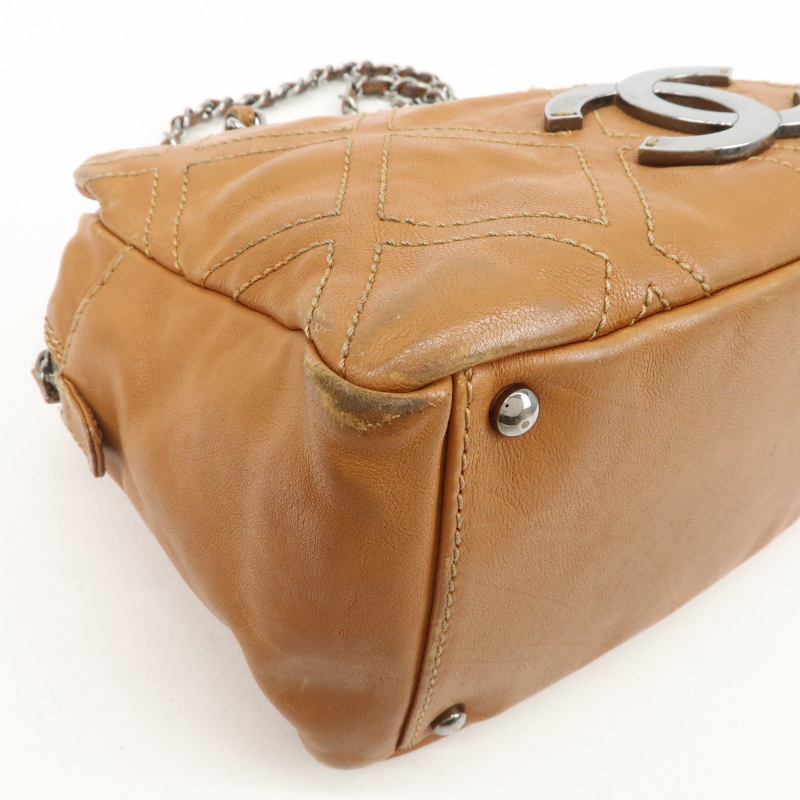 CHANEL COCO Mark Calf Leather Chain Shoulder Bag Hand Bag Brown