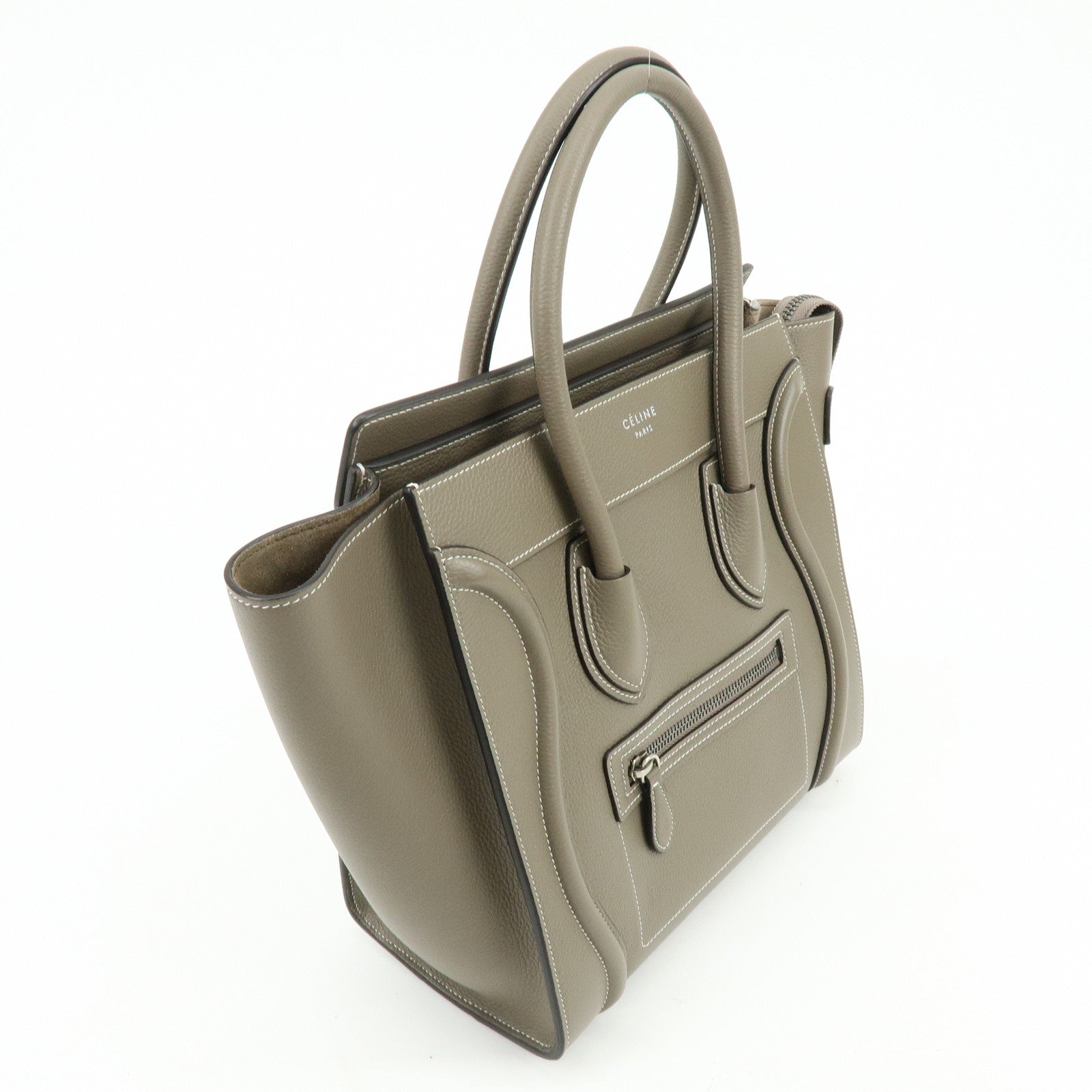 CELINE Luggage Micro Shopper Leather Hand Bag Tote Bag Gray
