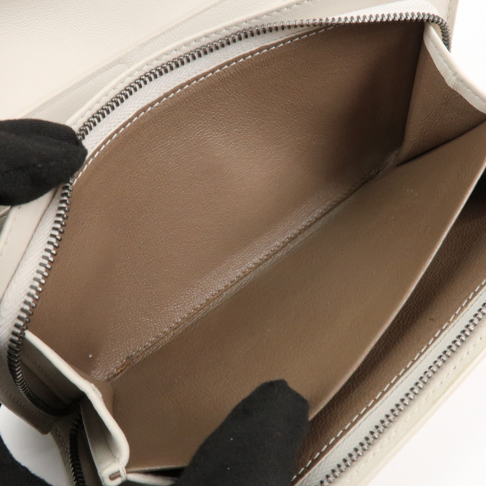 BOTTEGA VENETA Intrecciato Leather Long Wallet Ribbon Ivory Used