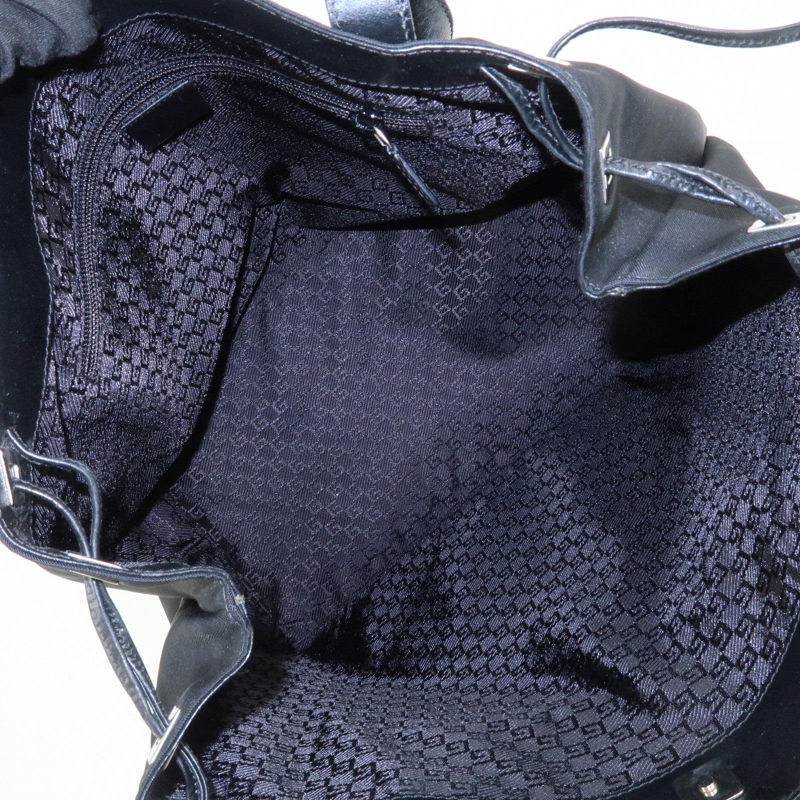GUCCI Logo Nylon Leather Tote Bag Shoulder Bag Black 019・0493