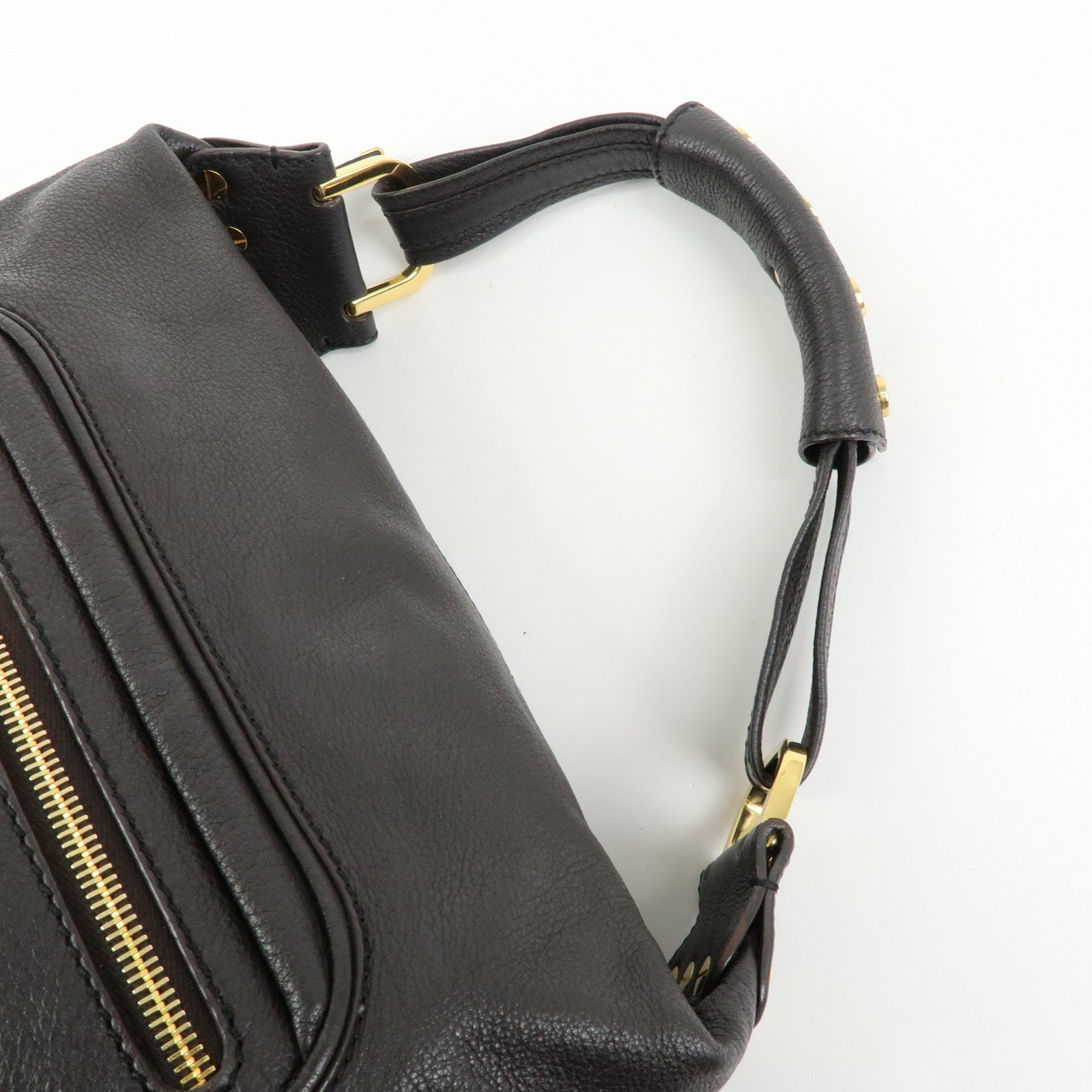 TOD'S Leather Shoulder Bag Hand Bag Dark Brown