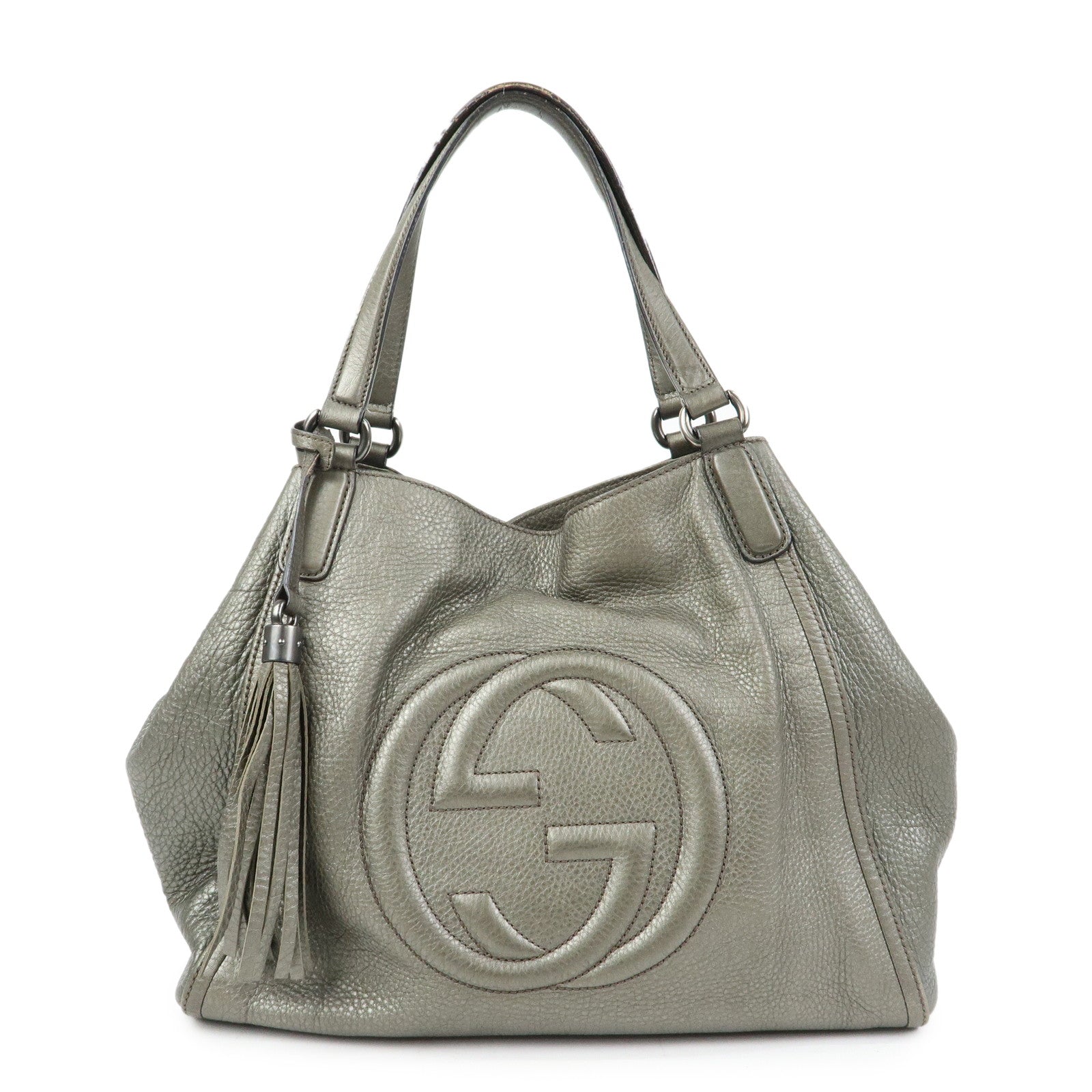 GUCCI SOHO Interlocking G Leather Tote Bag Hand Bag Silver 282309