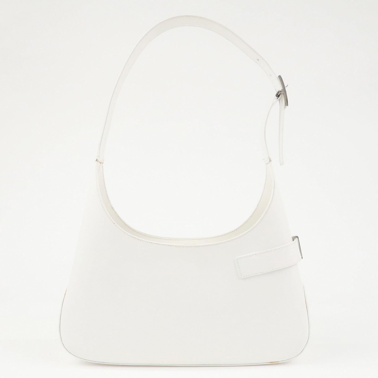 Ferragamo Gancini Leather Shoulder Bag Hand Bag White Silver