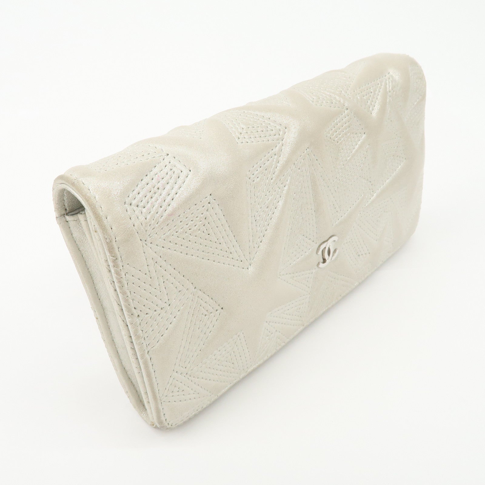 CHANEL Lamb Skin Star Embossed Flap Long Wallet 2017 Limited A70097