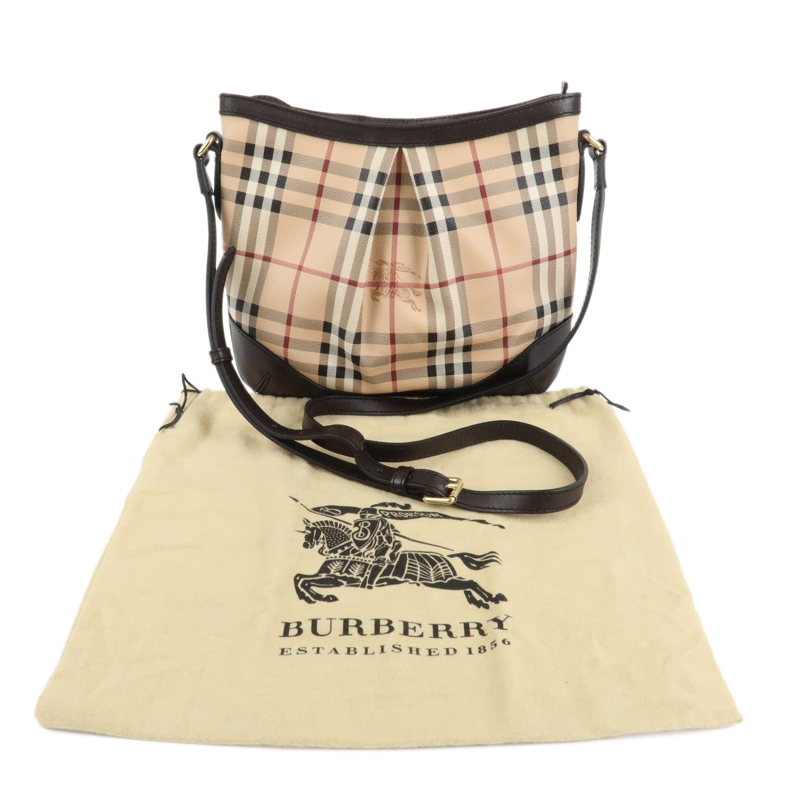 BURBERRY Nova Plaid PVC Leather Shoulder Bag Beige Brown Used