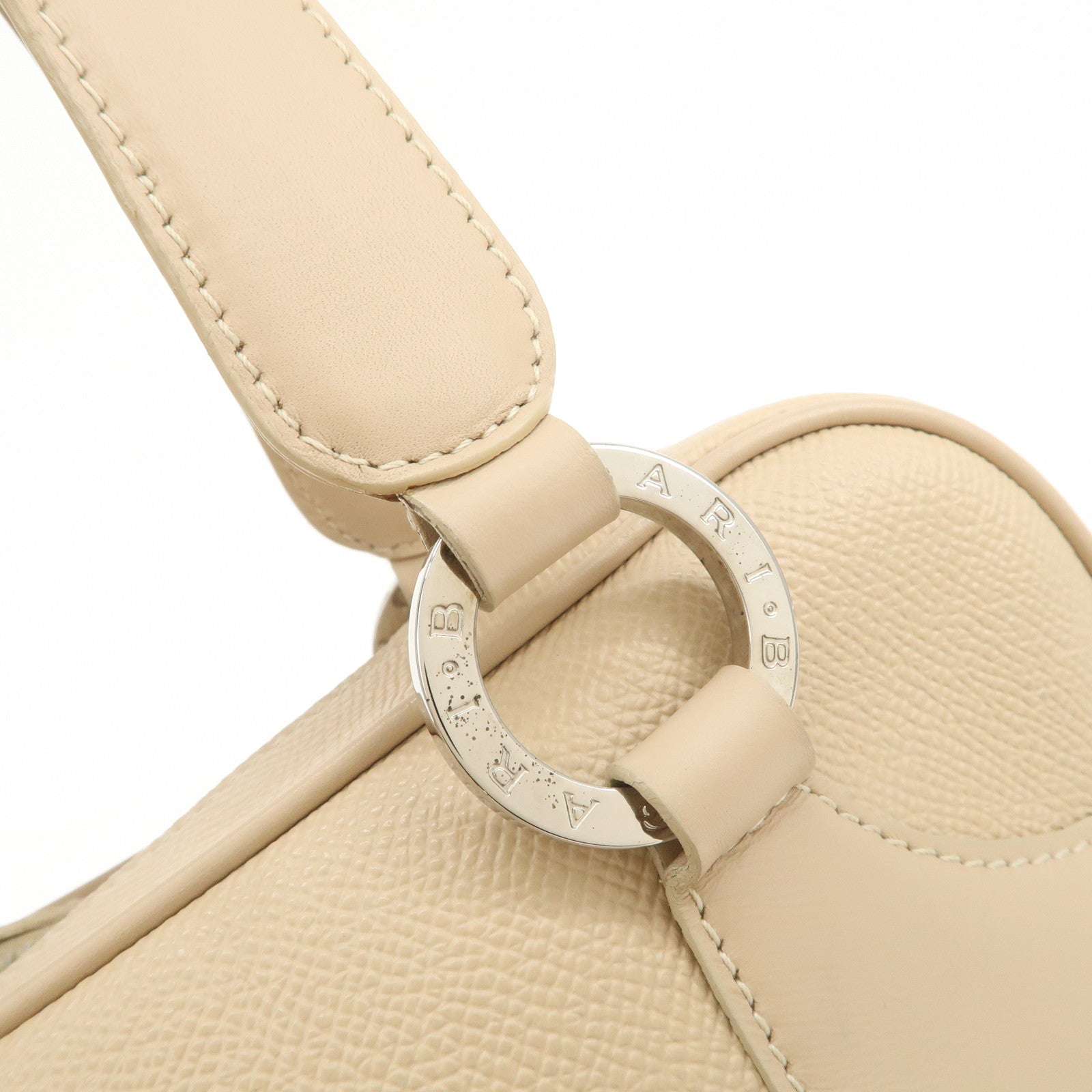 BVLGARI Logo Leather Hand Bag Shoulder Bag Beige