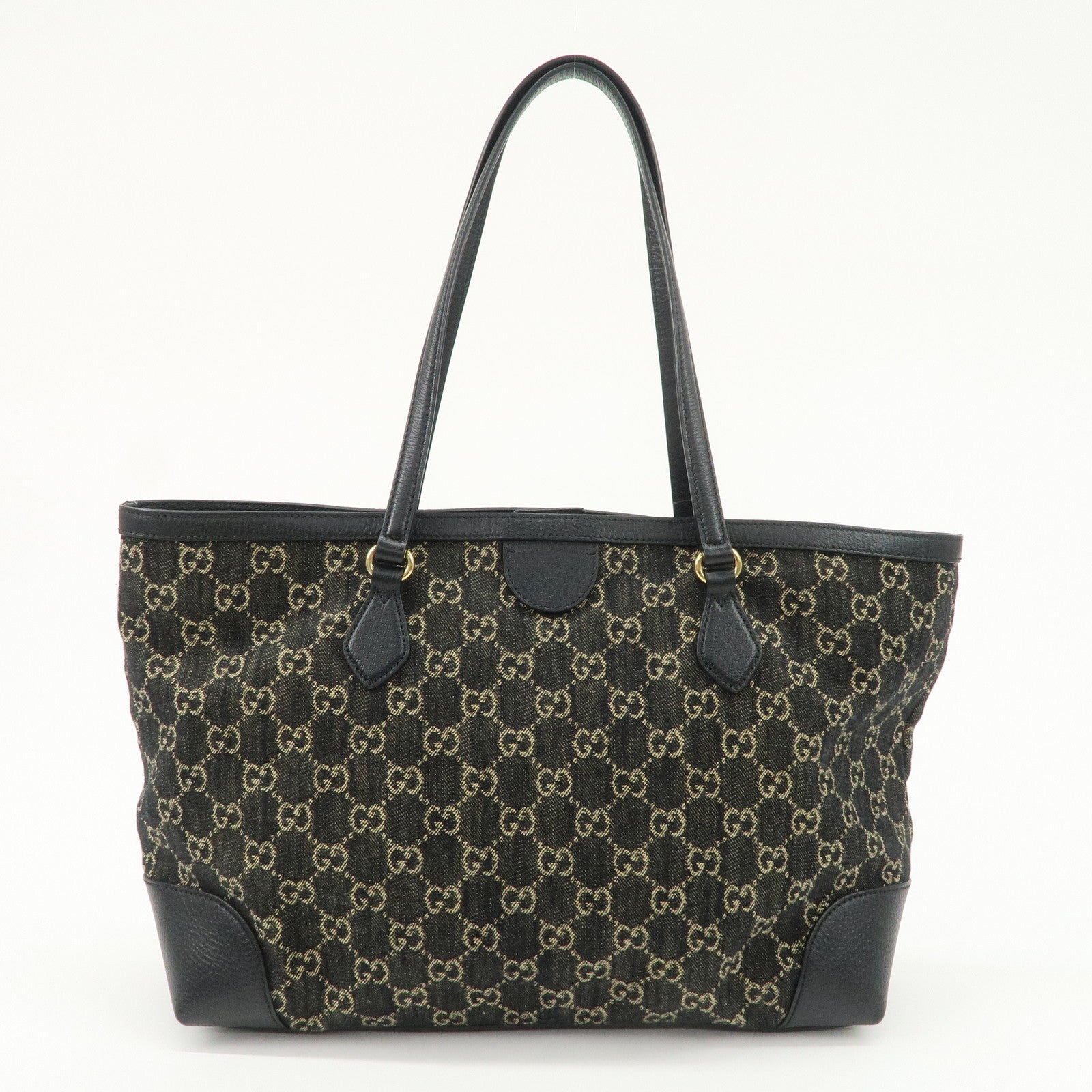 GUCCI GG Canvas Denim Medium Tote Bag Shoulder Bag Black 631685