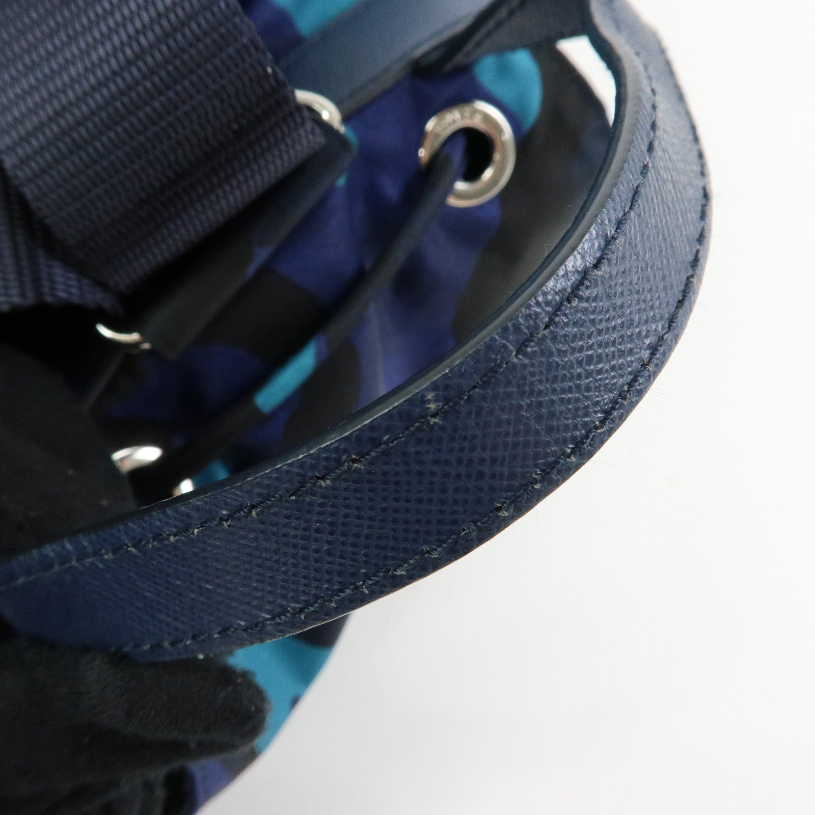 PRADA Triangle Logo Nylon Leather Backpack Camouflage Motif Blue