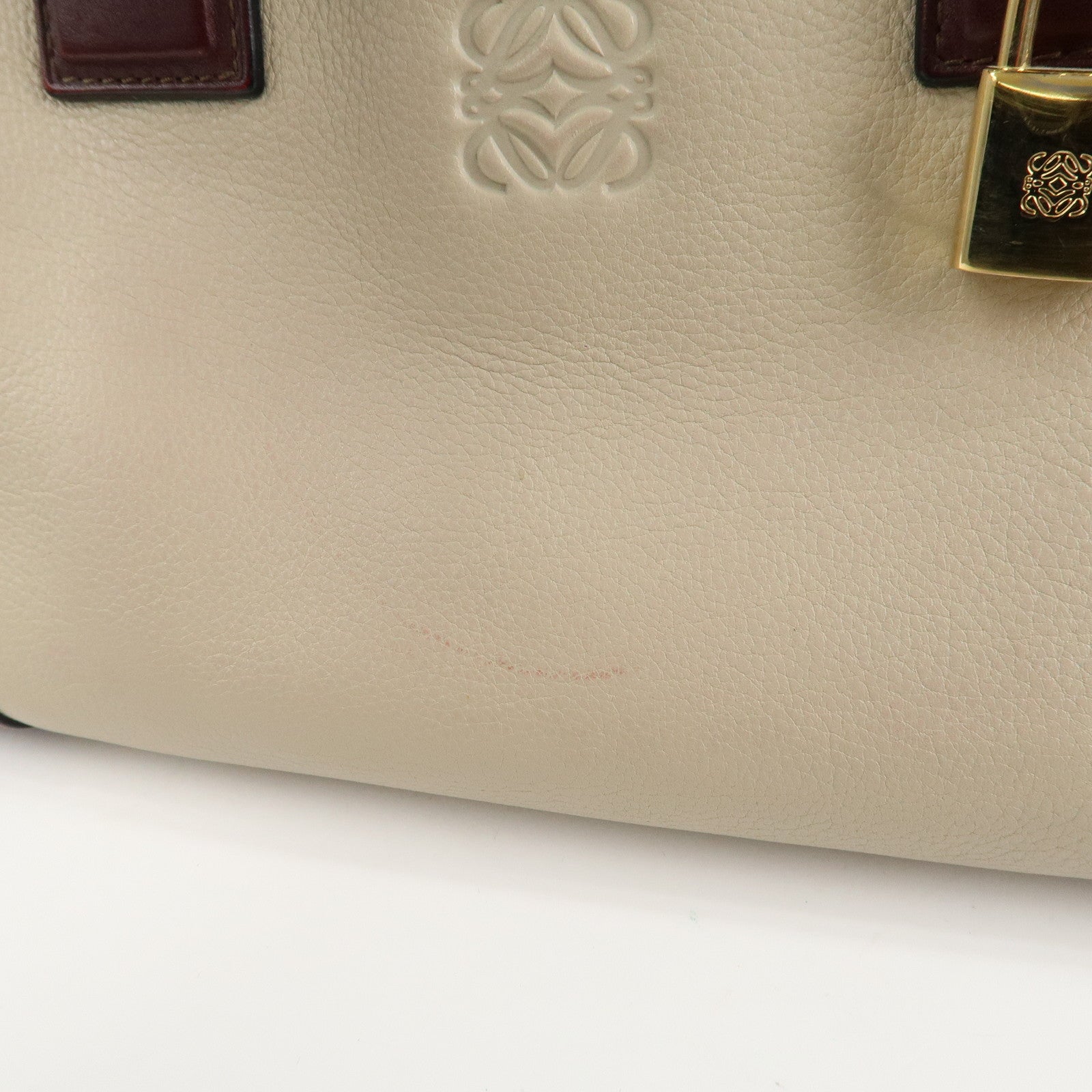 LOEWE Anagram Amazona 28 Leather Hand Bag Brown Ivory Bordeaux Used