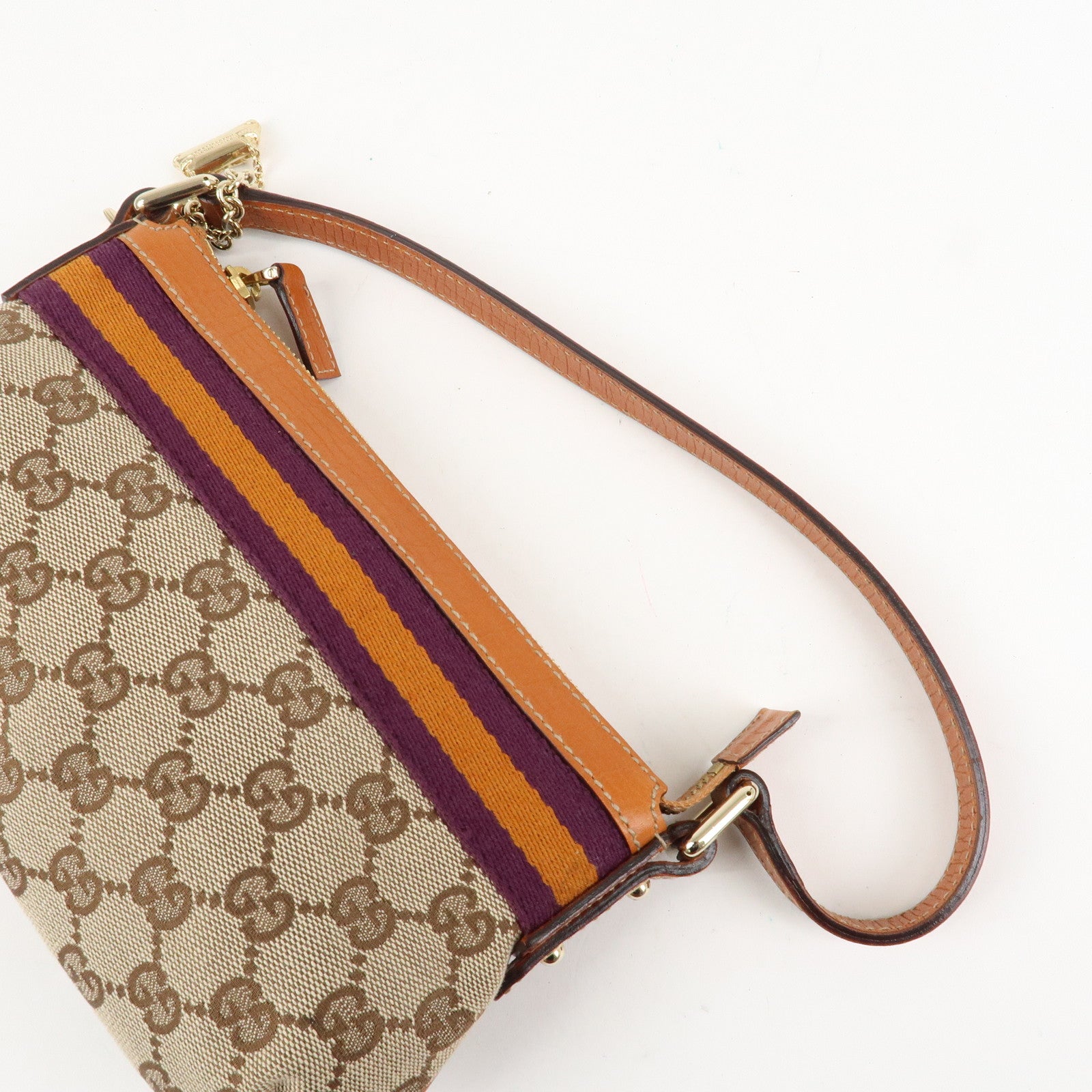 GUCCI Sherry GG Canvas Leather Shoulder Bag Gold Boots Bag Charm 145970 Used
