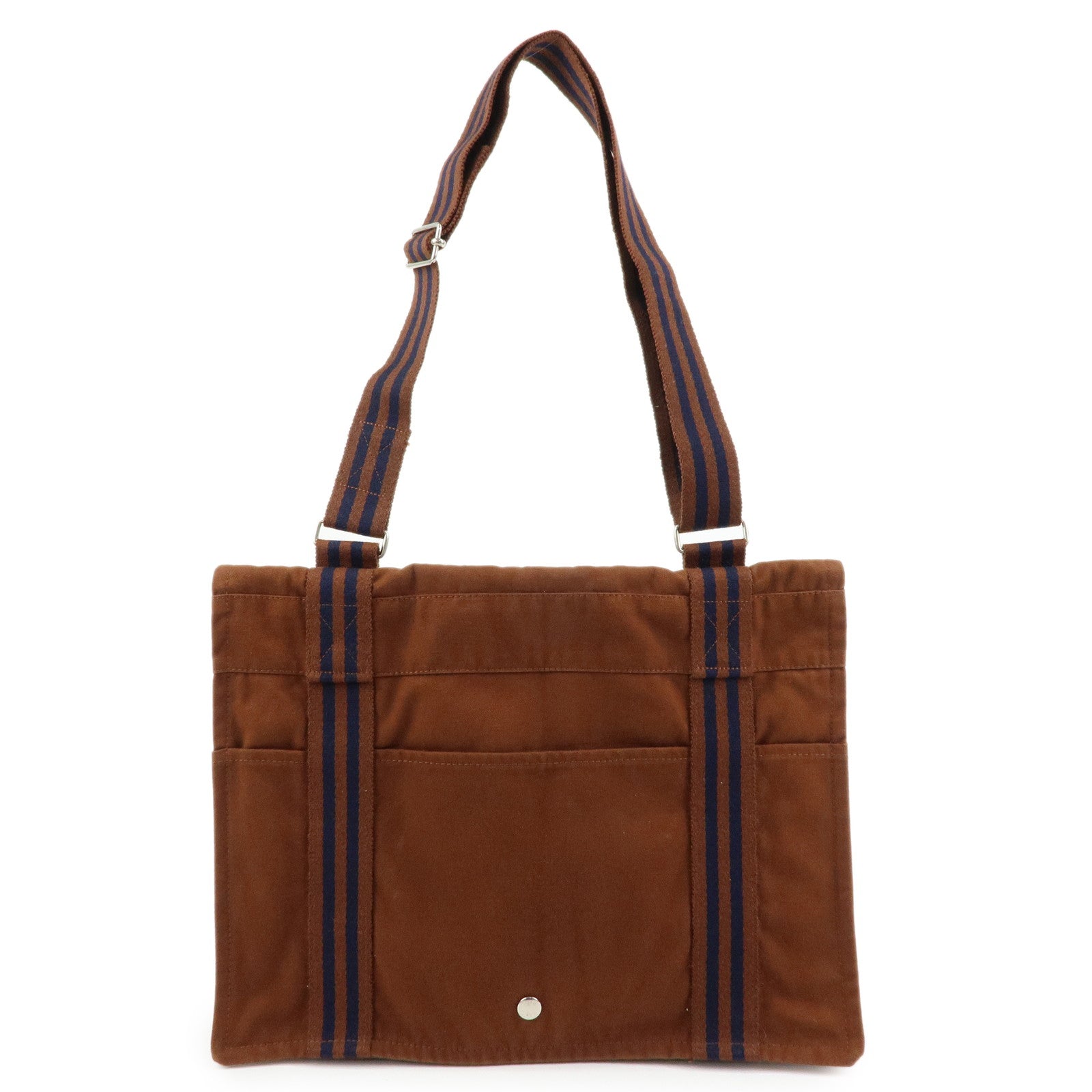 HERMES Basas MM Fourre Toute Cotton Canvas Shoulder Bag Brown