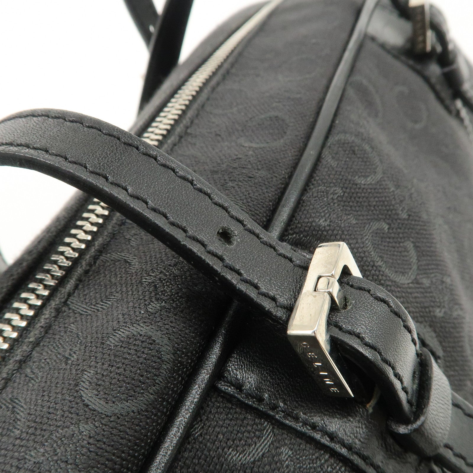 CELINE C Macadam Canvas Leather Mini Boston Bag Black