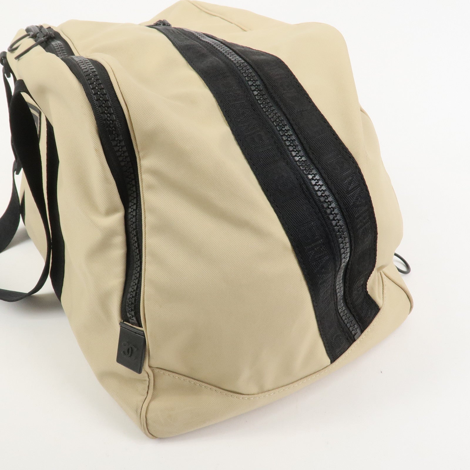 CHANEL Sports Line Nylon Boston Bag Travel Bag Beige Black A19976