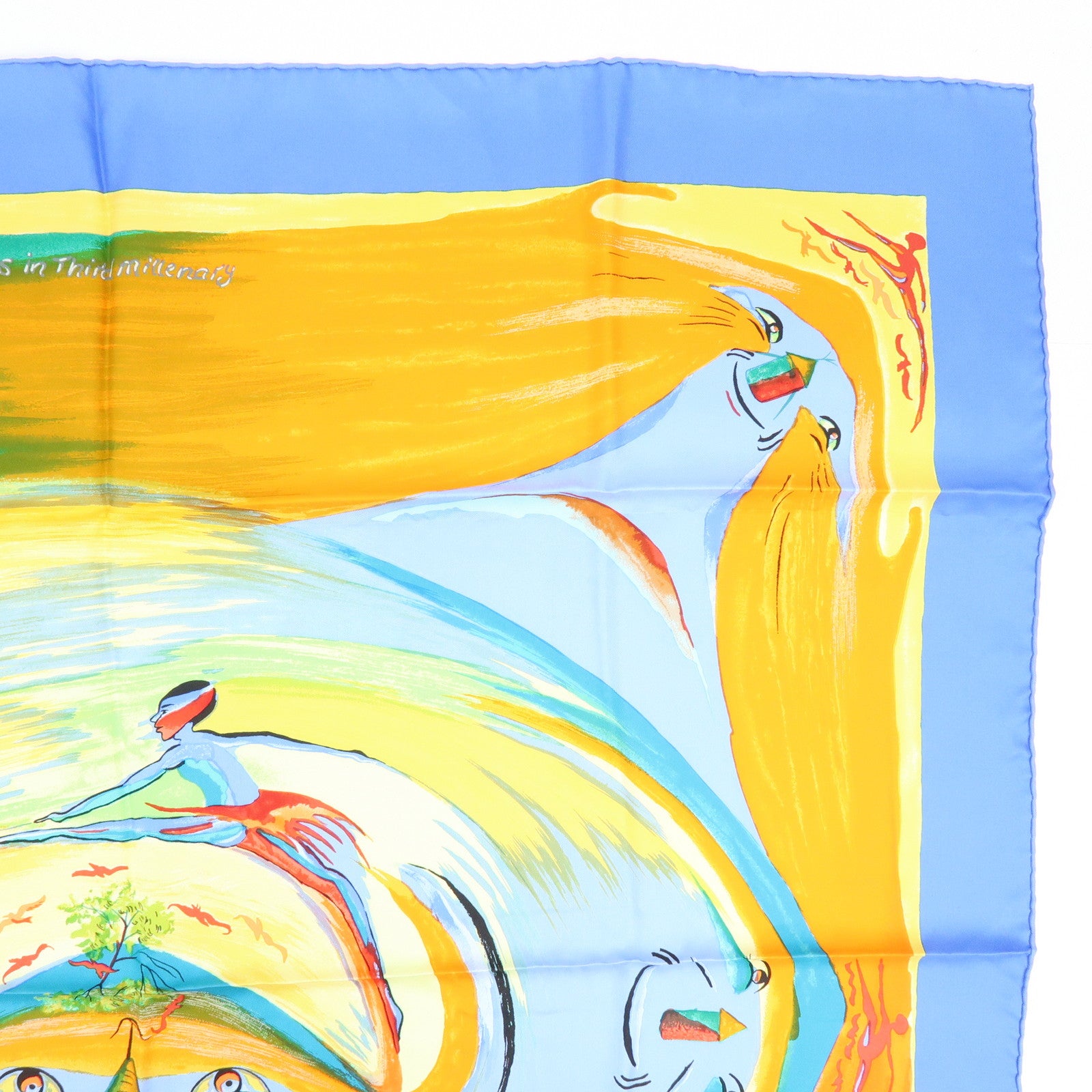 HERMES Carre 90 Silk 100% Scarf Smiles in Third Millenary Blue
