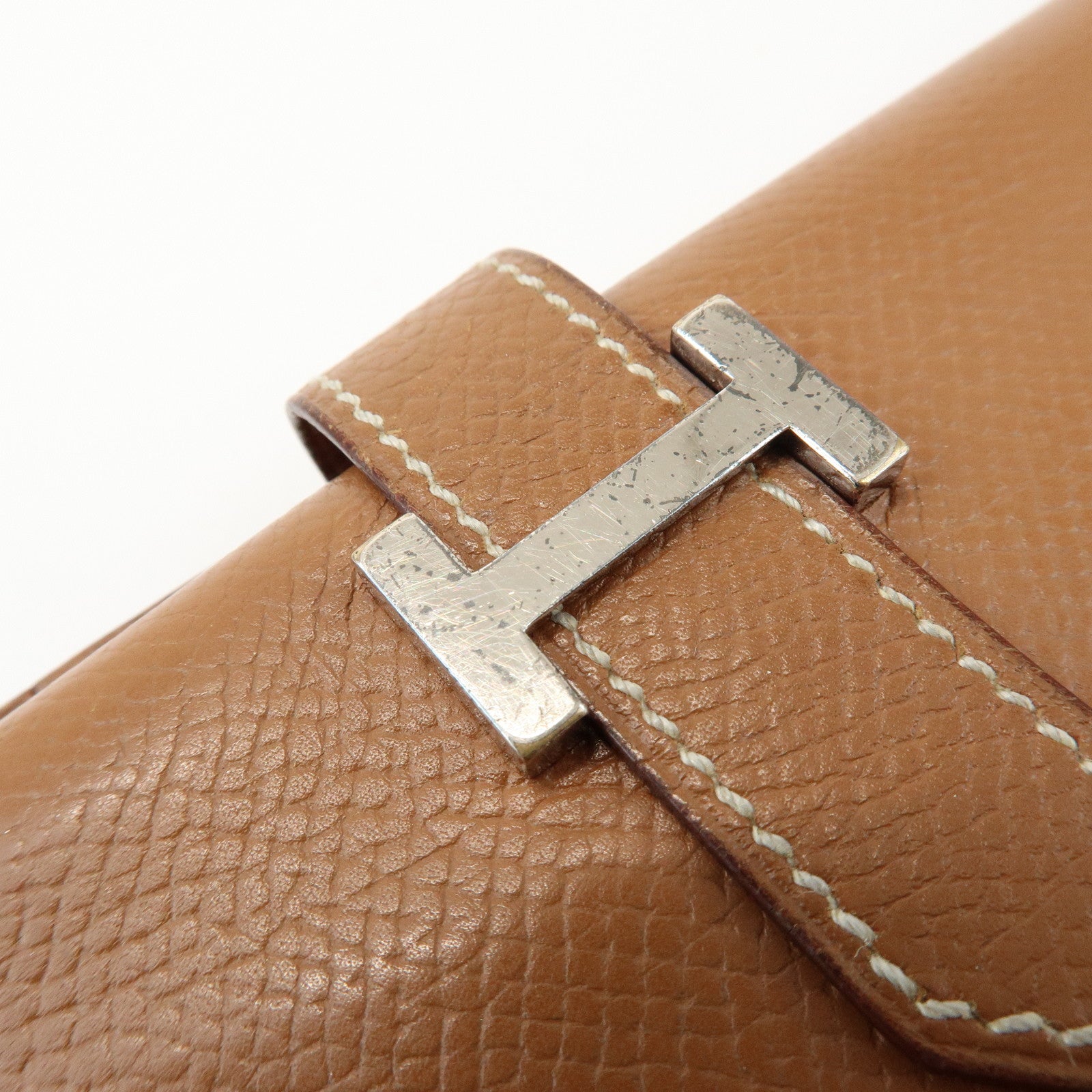 HERMES Béarn Classic Leather Long Wallet Chevrelle Gold