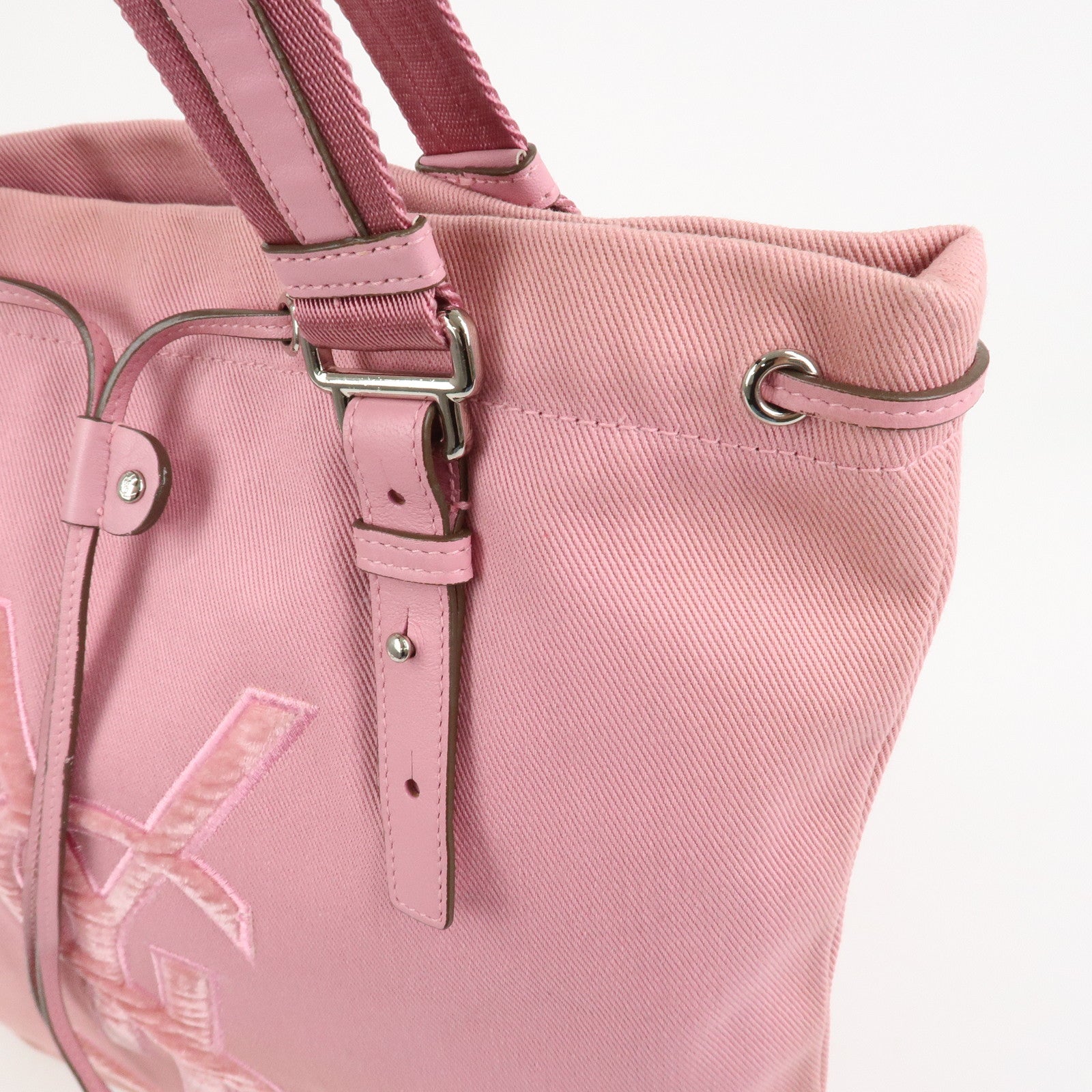 SAINT LAURENT Canvas Leather Kahara Tote Shoulder Bag Pink 121631