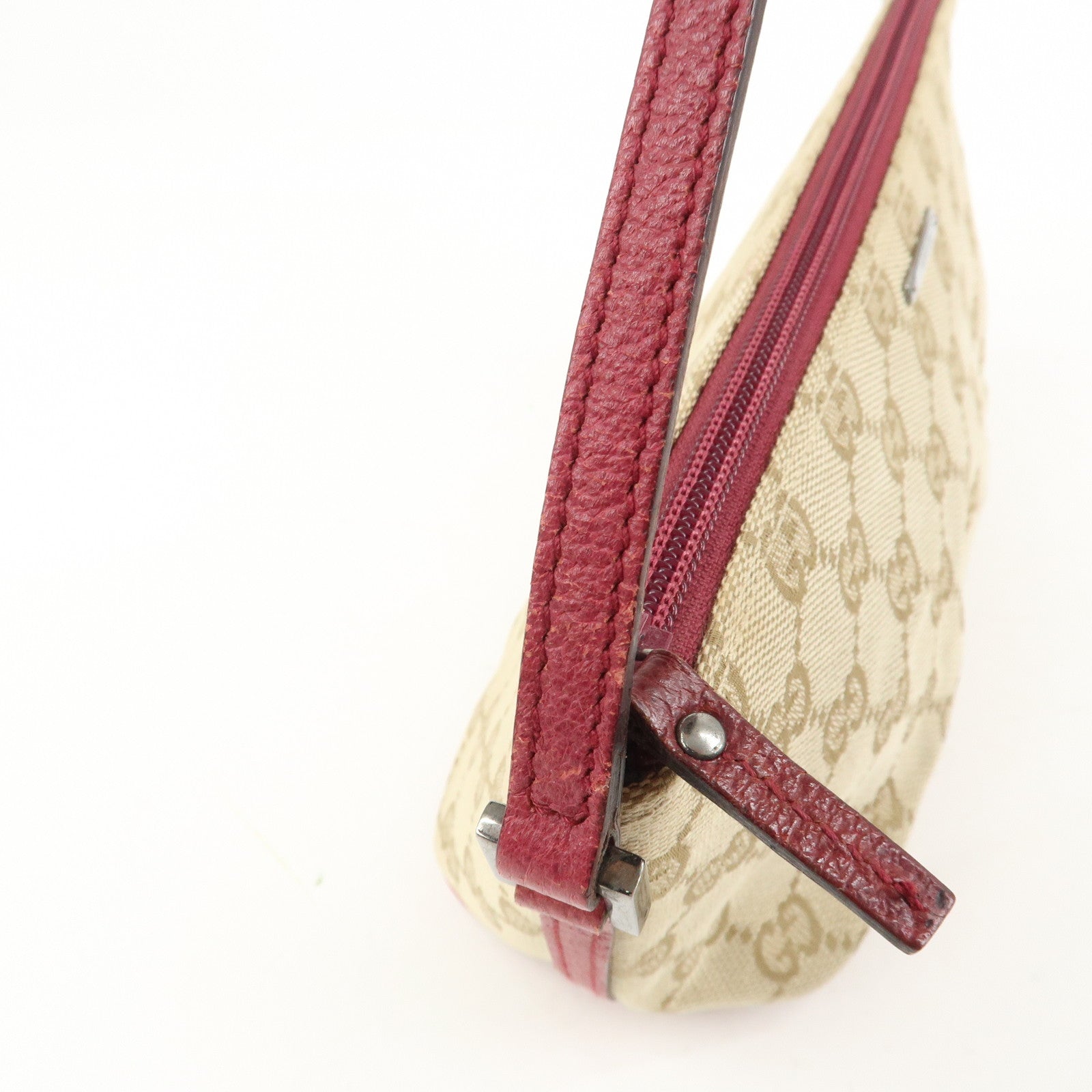 GUCCI Boat Bag GG Monogram Canvas Hand Bag Beige Bordeaux 07198