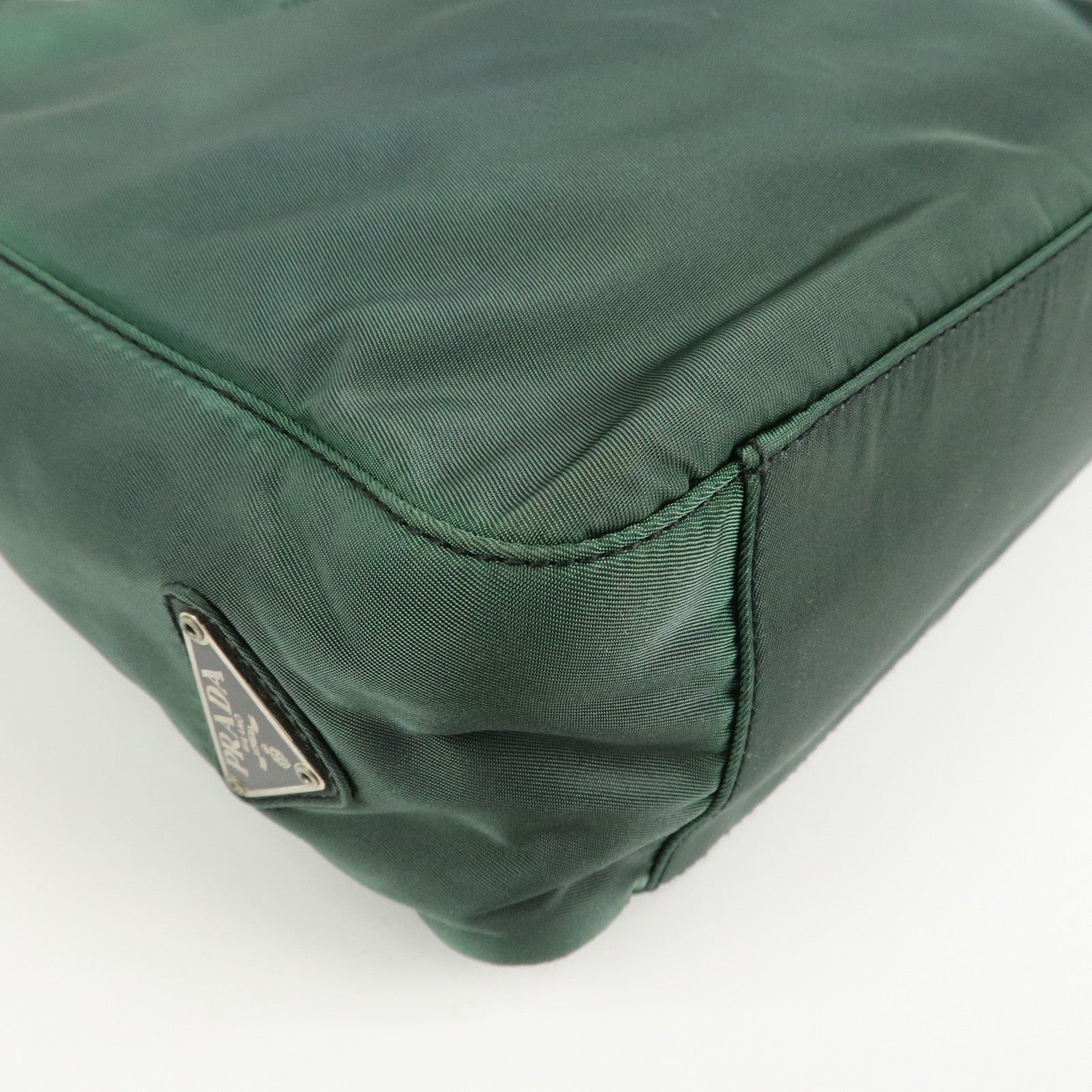 PRADA Triangle Logo Nylon Leather Tote Bag Green