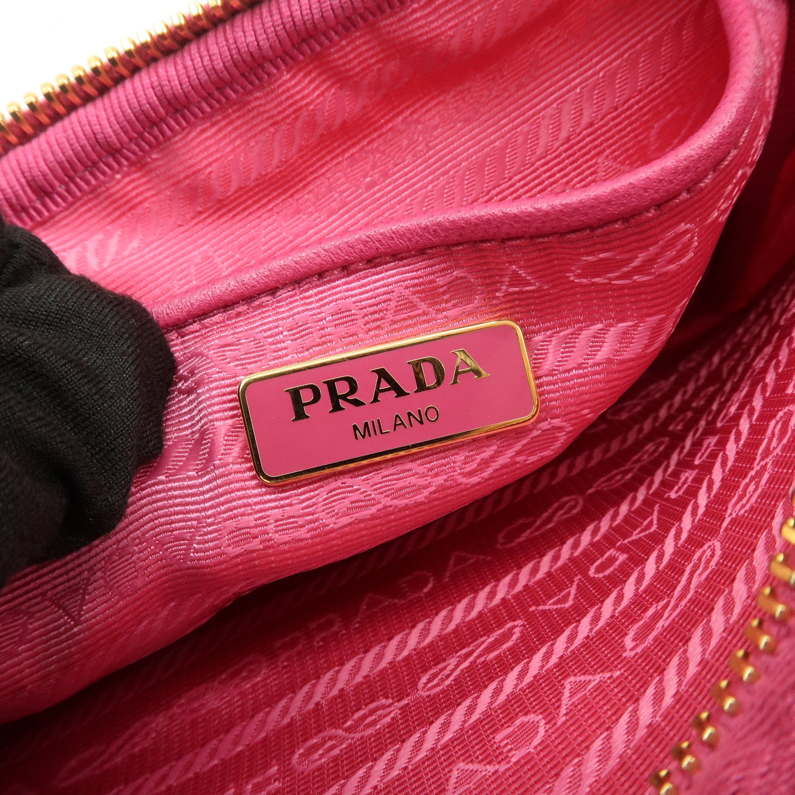 PRADA Triangle Logo Nylon Saffiano Leather Shoulder Bag Pink