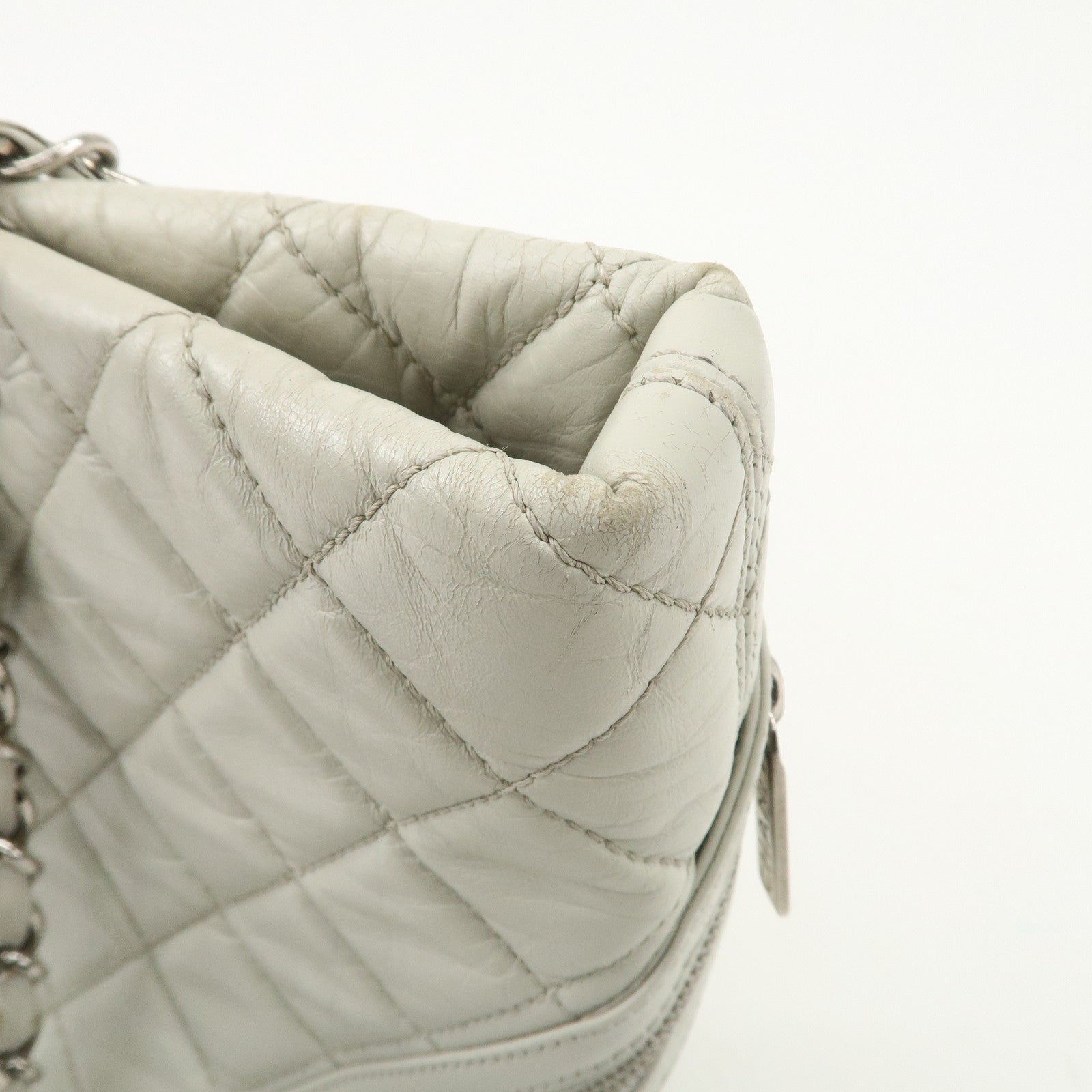 CHANEL Cambon Line Cotton Club Lamb Skin Shoulder Bag Hand Bag White A34318 Used