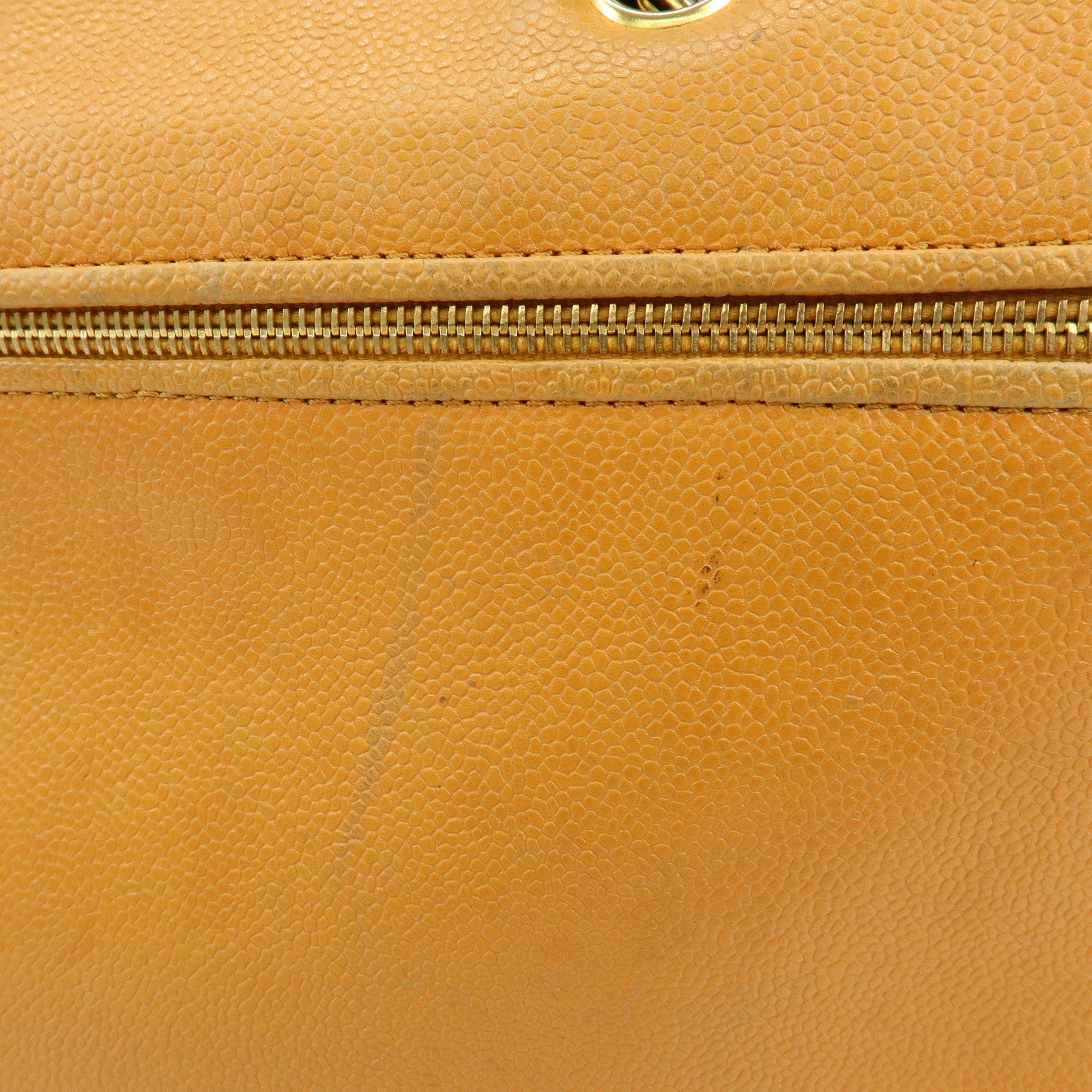 CHANEL COCO Mark Caviarskin Chain Shoulder Bag Boston Bag Yellow