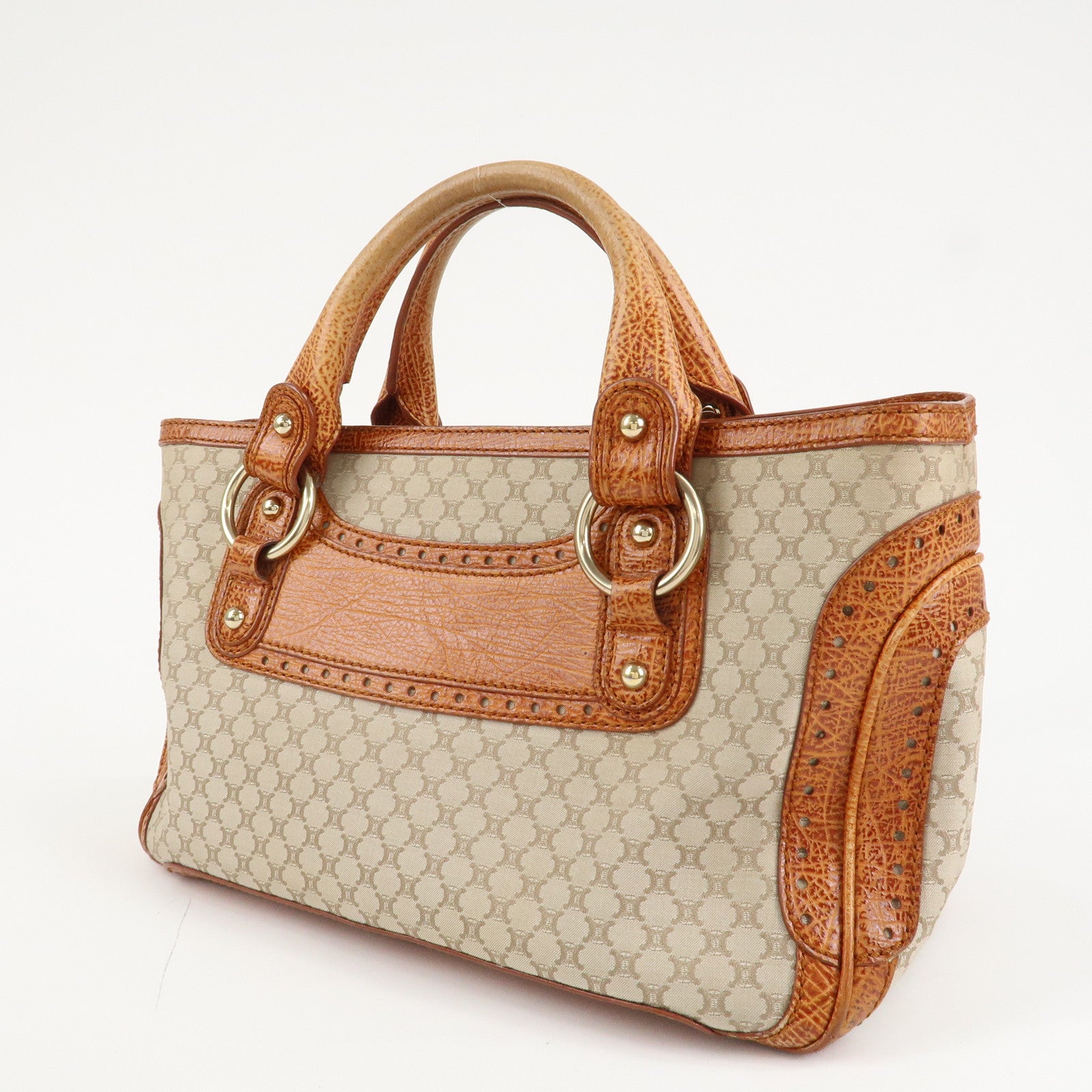 CELINE Macadam Canvas Leather Boogie Bag Hand Bag Beige Brown Used