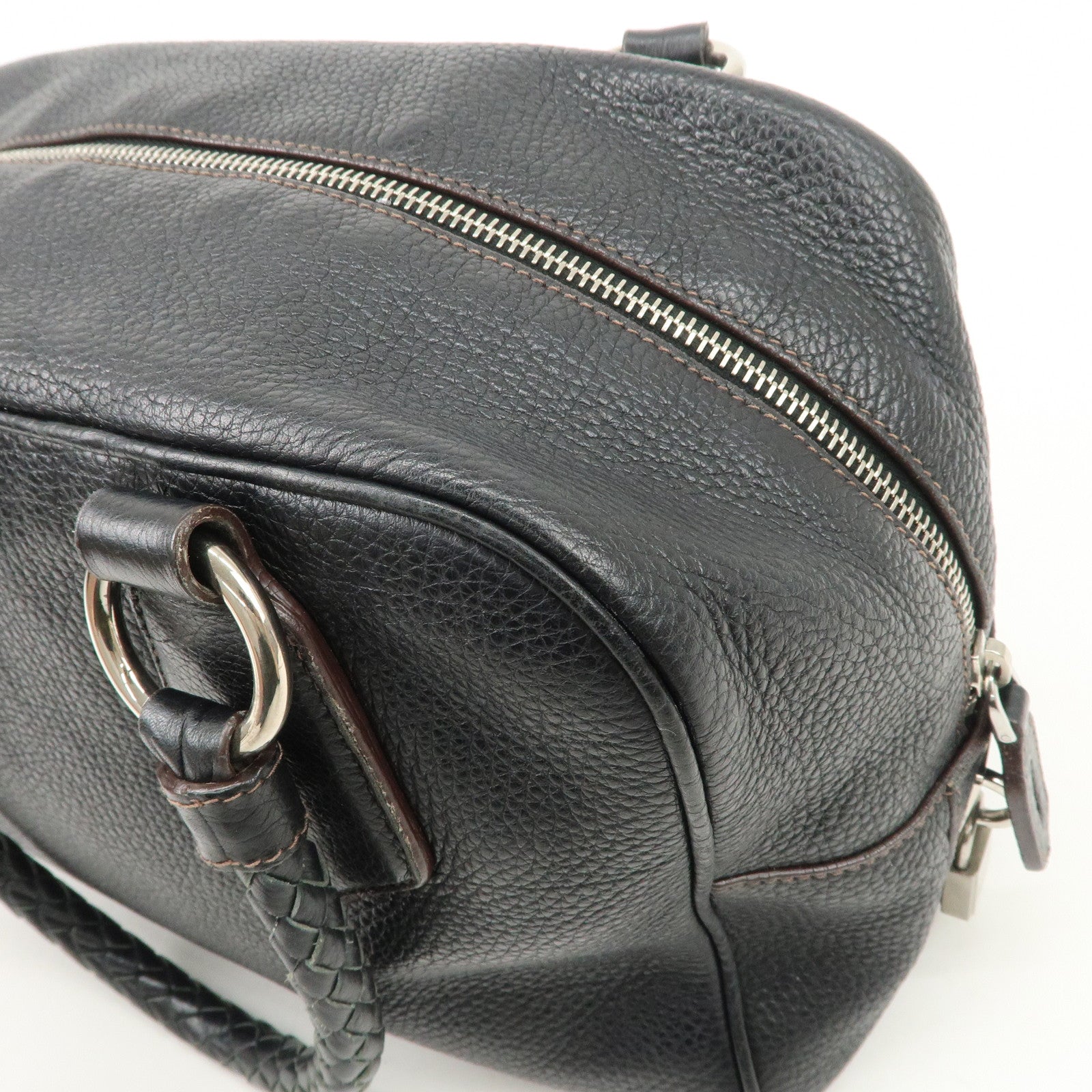 PRADA Logo Leather Hand Bag Mini Boston Bag Black BL0471 Used