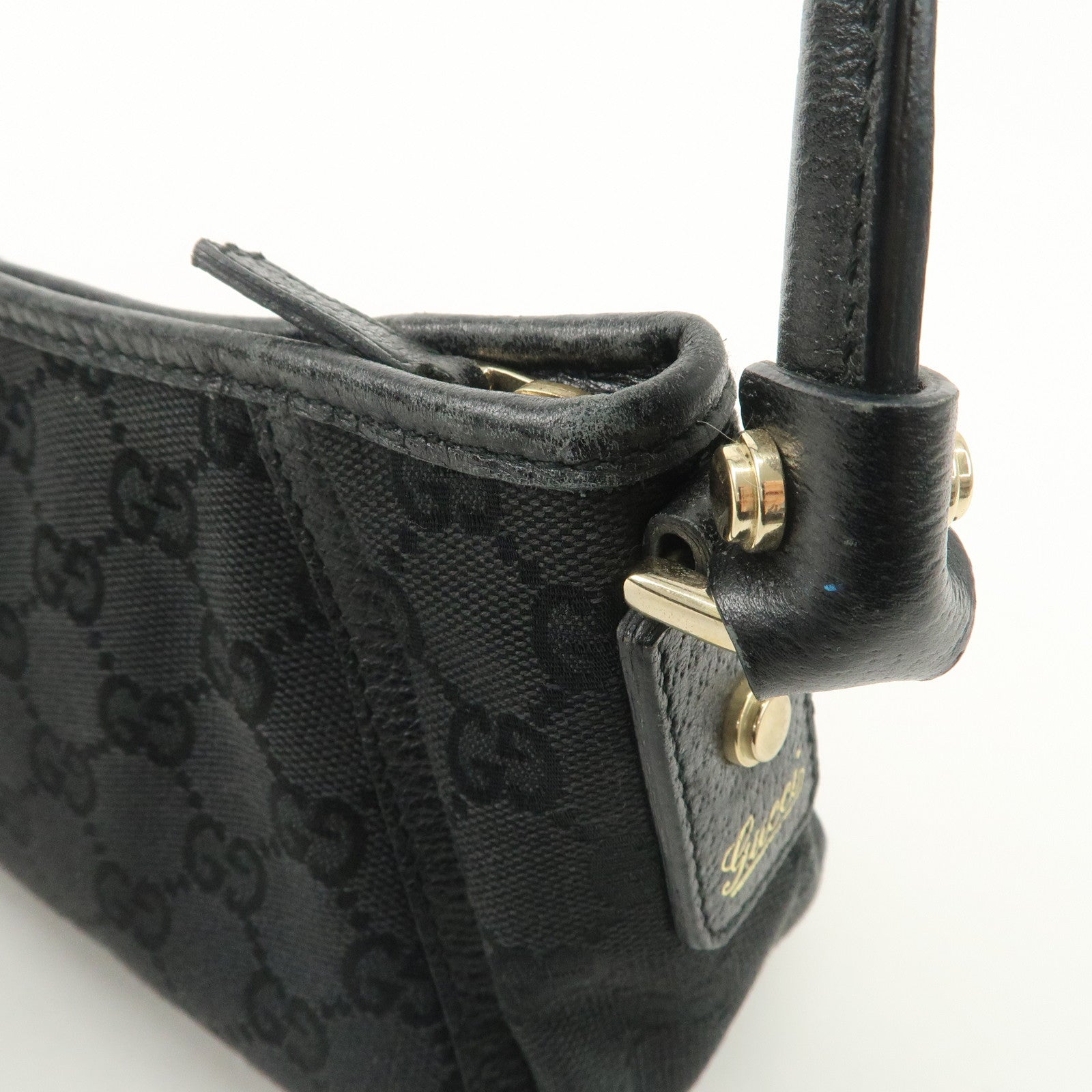 GUCCI Abbey GG Canvas Leather One Shoulder Bag Black Gold Hardware 130939 Used