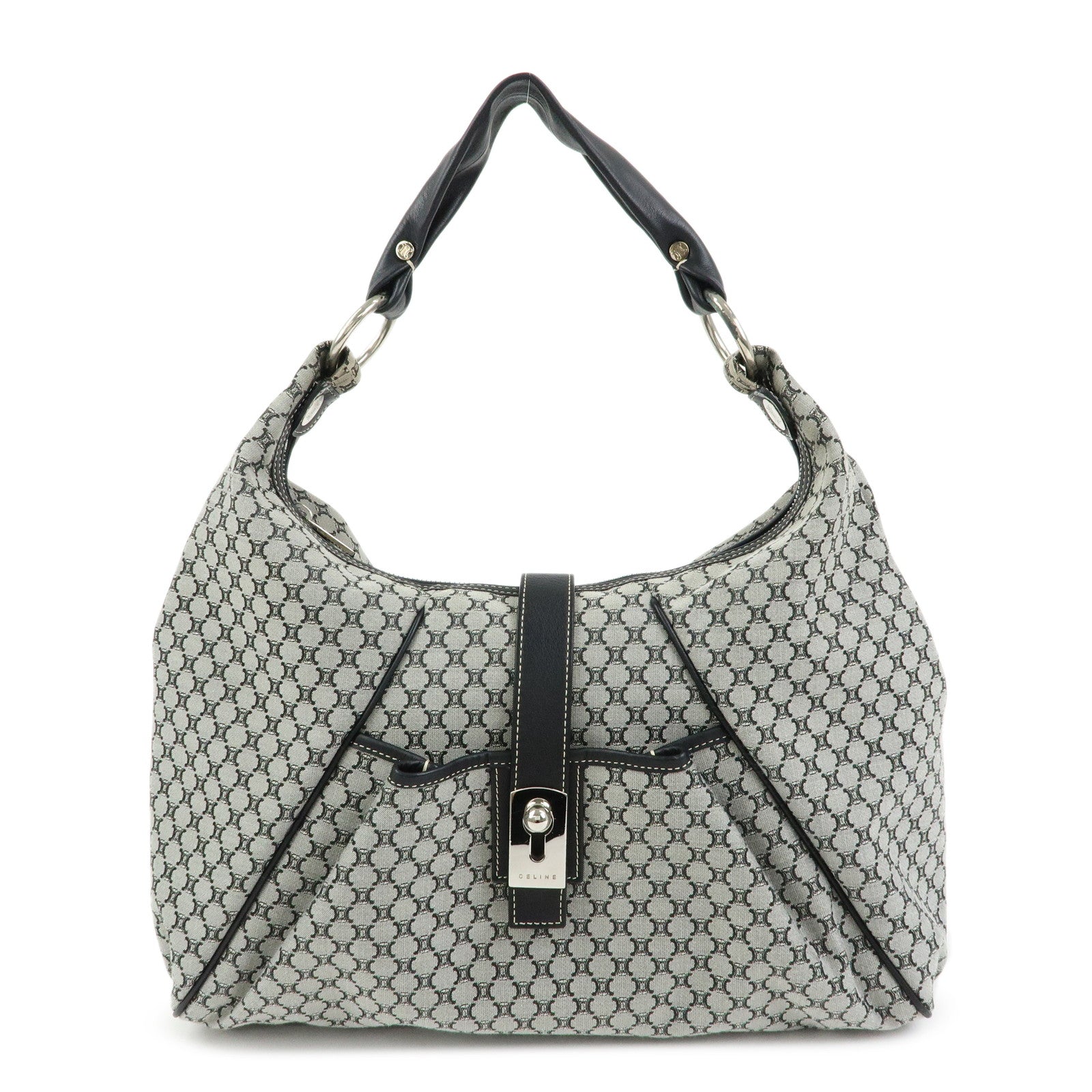 CELINE Macadam Canvas Leather Shoulder Bag Grey Black