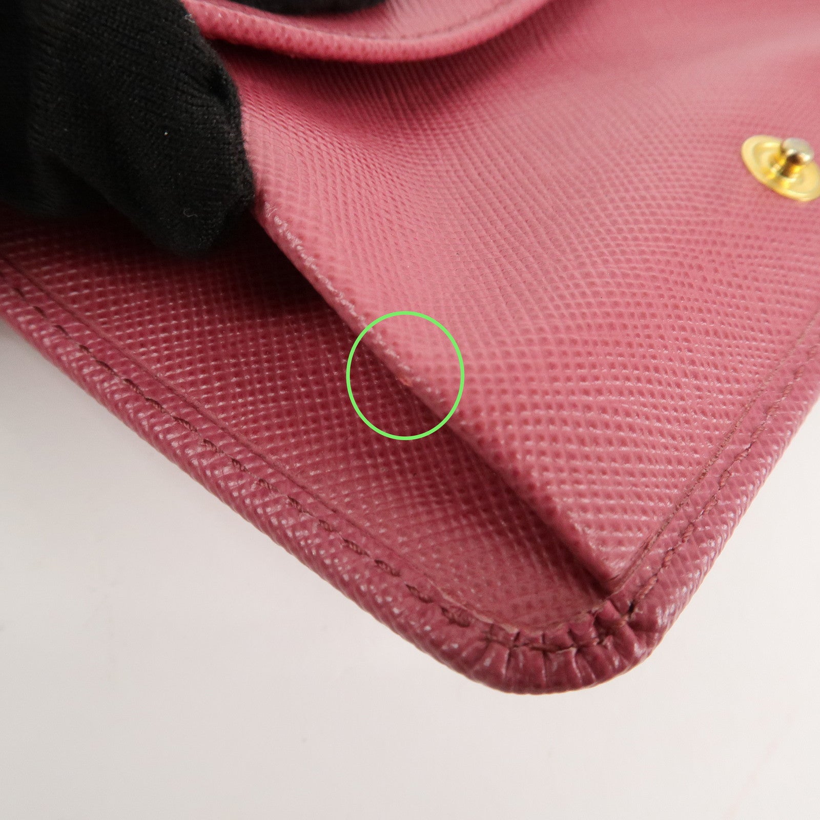 PRADA Logo Saffiano Leather Tri-fold Compact Wallet Pink 1M0176 Used