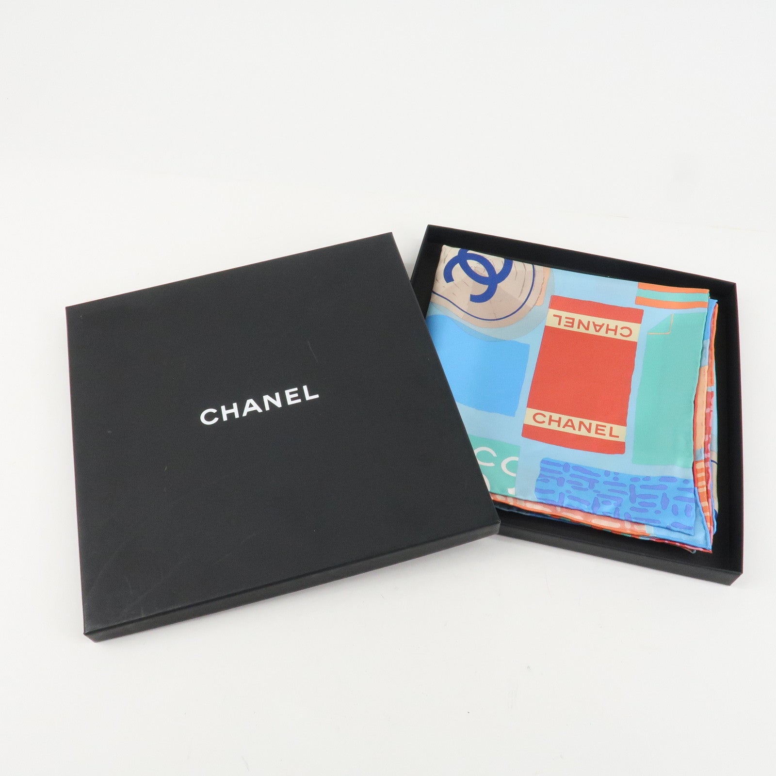 CHANEL COCO Mark Silk 100% Scarf Multi Color Used