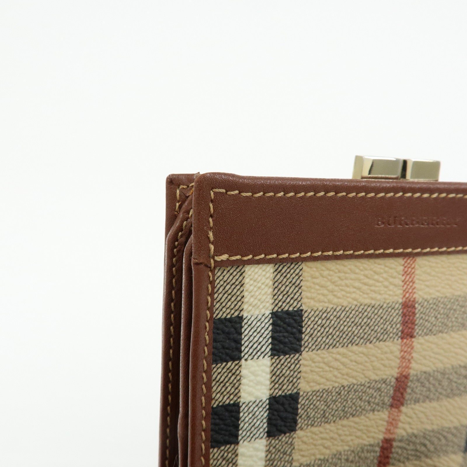 BURBERRY Nova Plaid PVC Coated Canvas Leather Compact Wallet Beige
