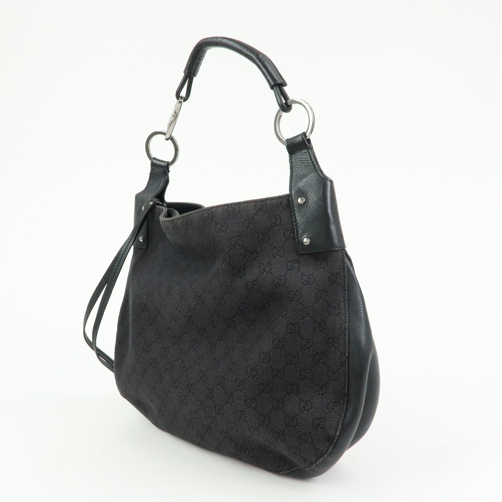 GUCCI GG Canvas Leather Shoulder Bag Hand Bag Black 179777