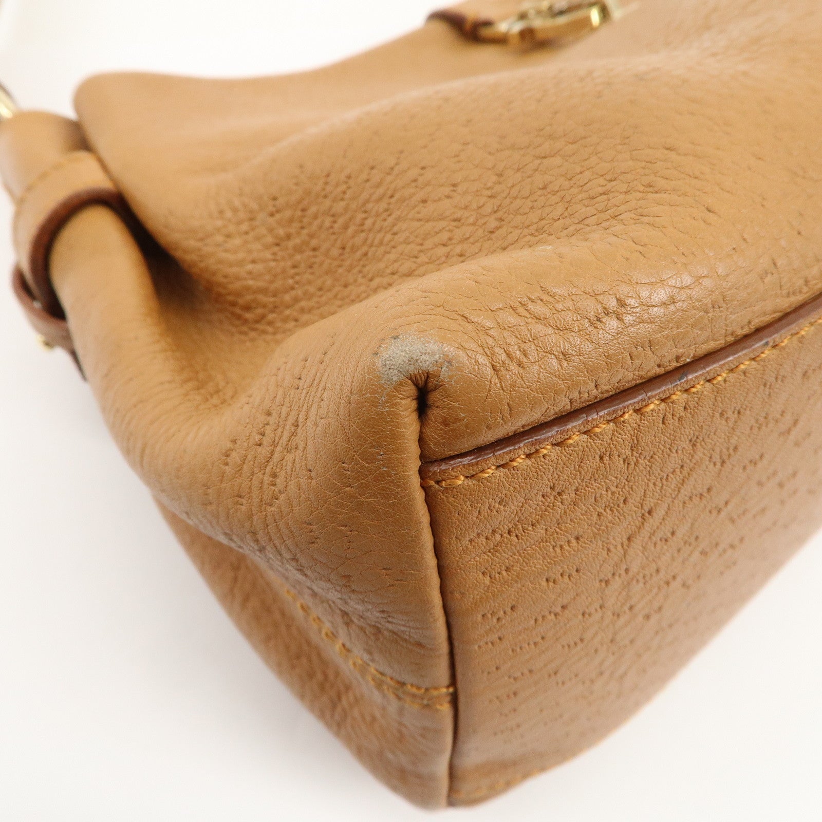 Ferragamo Gancini Leather Shoulder Bag Hand Bag Brown Gold