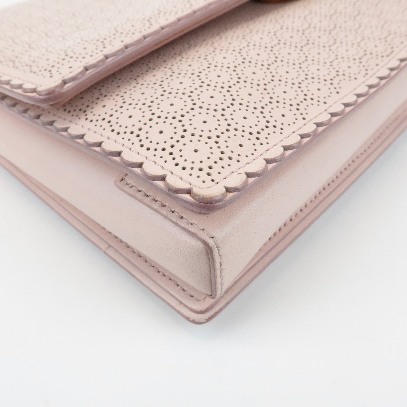 Ferragamo Vara Leather Ribbon Chain Shoulder Bag Pink Used