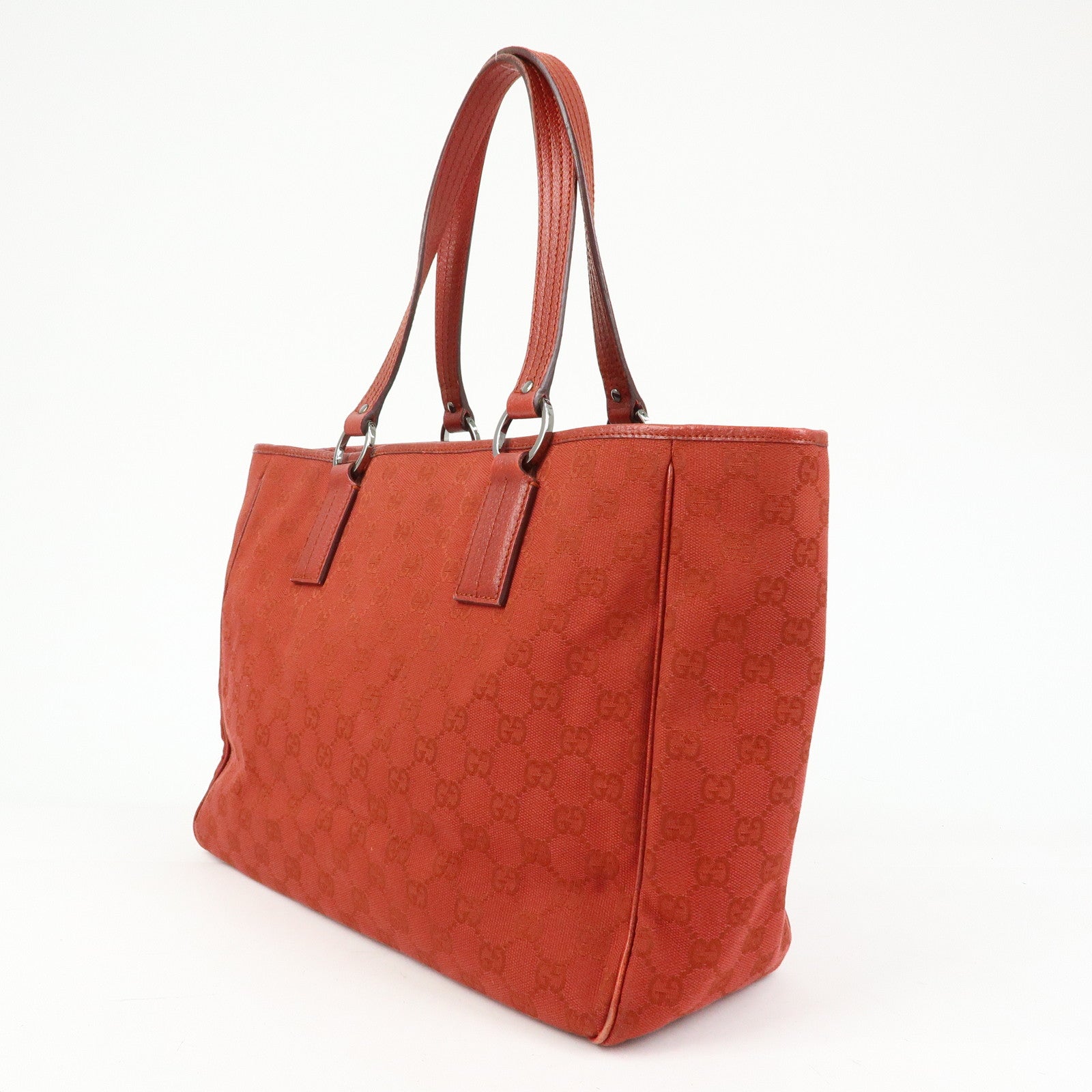 GUCCI GG Canvas Leather Tote Bag Hand Bag Shoulder Bag Red 113017