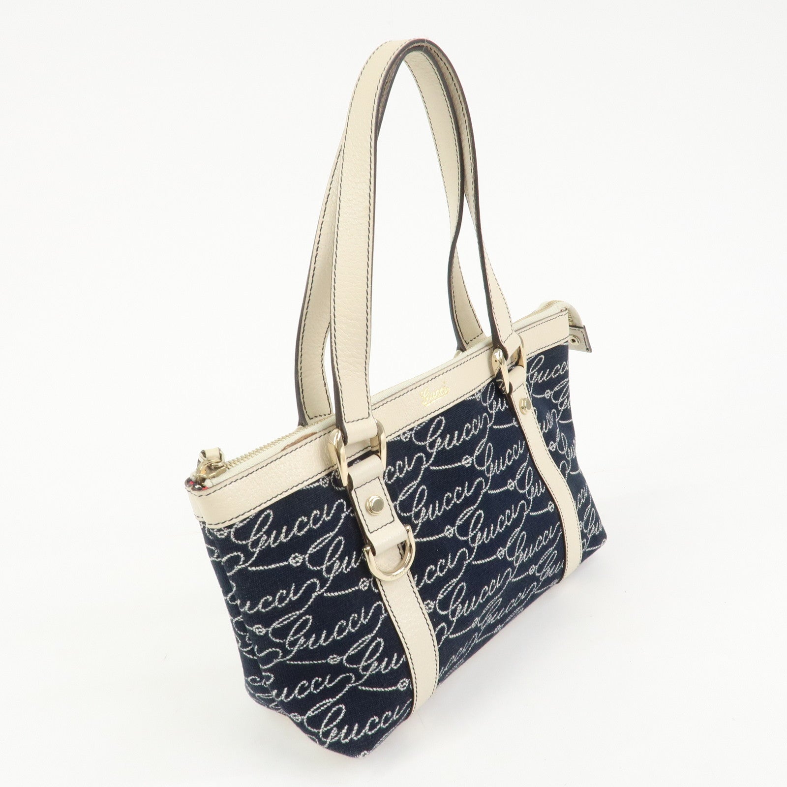 GUCCI Abbey Canvas Leather Tote Bag Shoulder Bag Dark Navy 141471