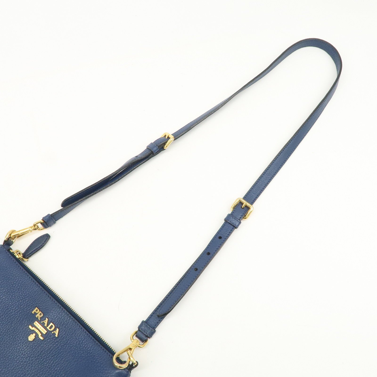 PRADA Logo Leather Shoulder Bag Crossbody Bag Blue 1BH013