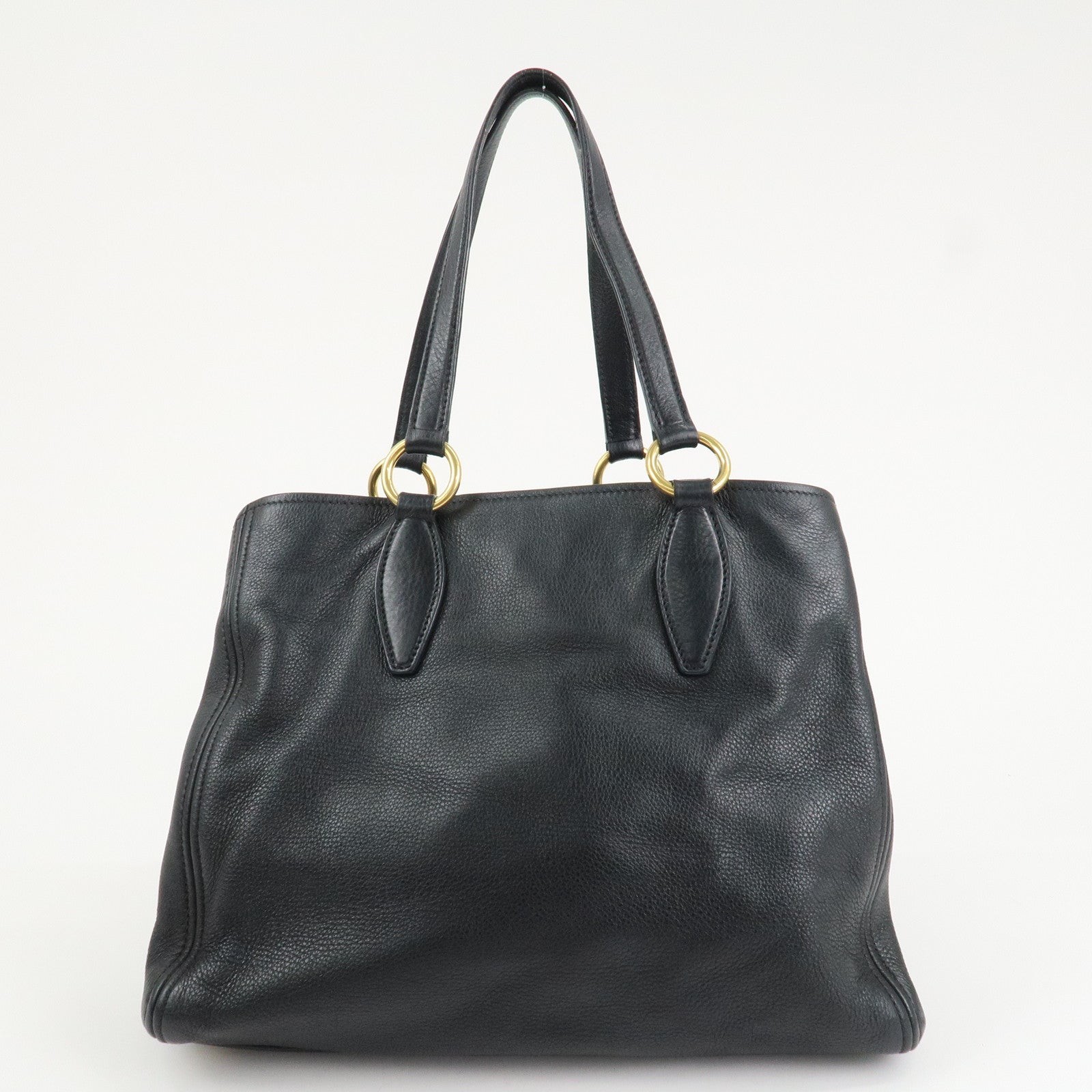 MIU MIU Logo Leather 2Way Bag Tote Bag Shoulder Bag Black RR1901 Used