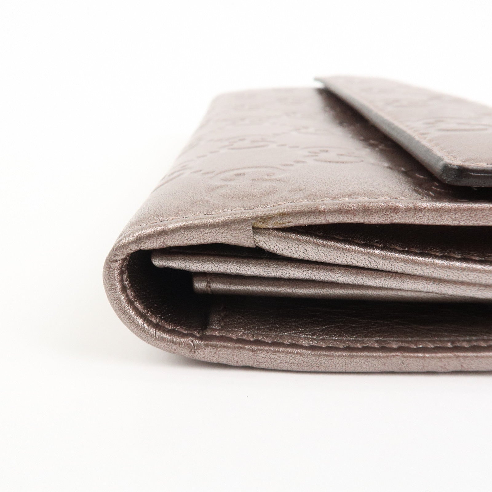 GUCCI Guccissima Leather Heart W Hook Bi-fold Wallet Pink 203550 Used