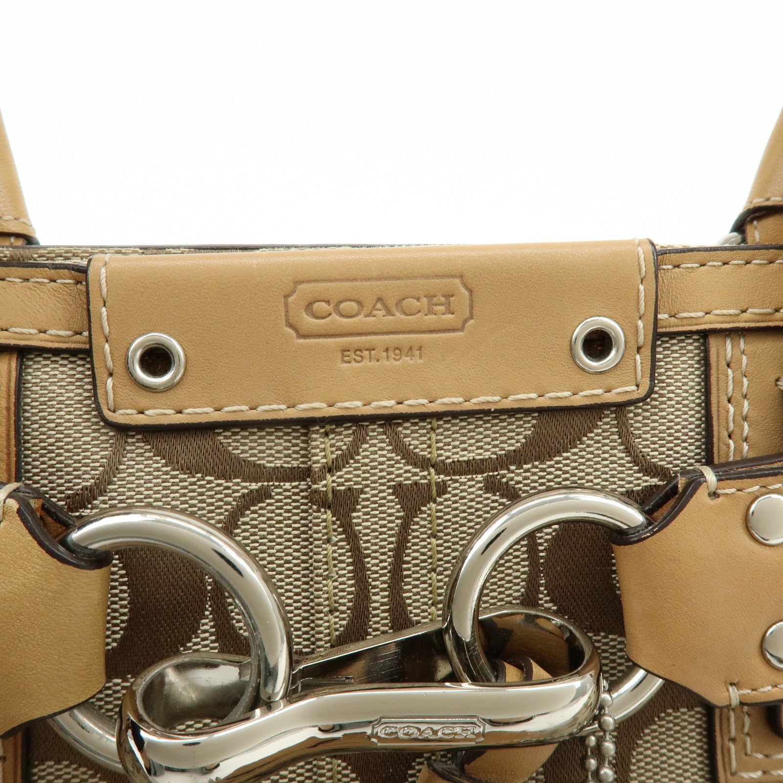 COACH Signature Canvas Leather Tote Bag Hand Bag Brown