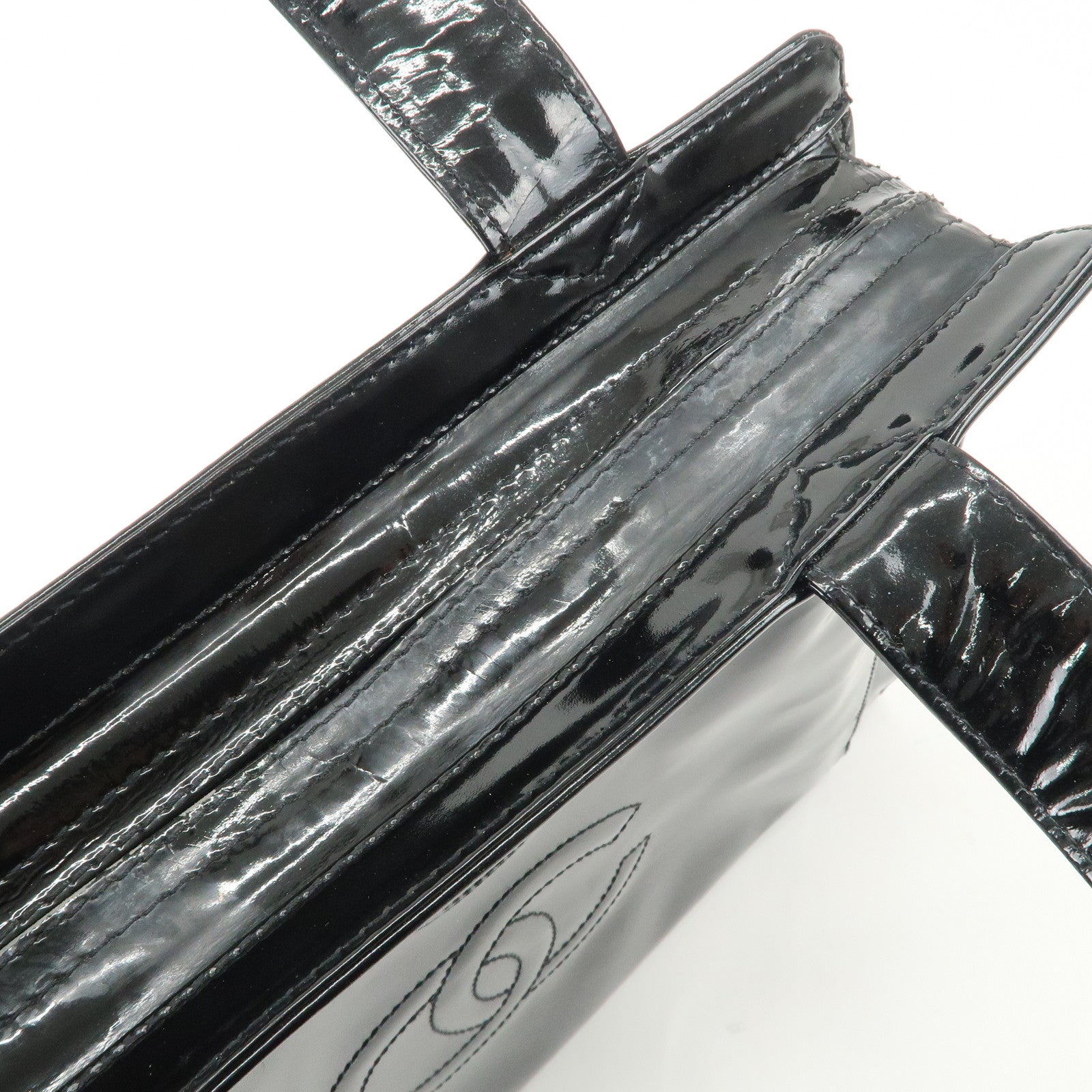 CHANEL COCO Mark Patent Leather Tote Bag Shoulder Bag Black Used