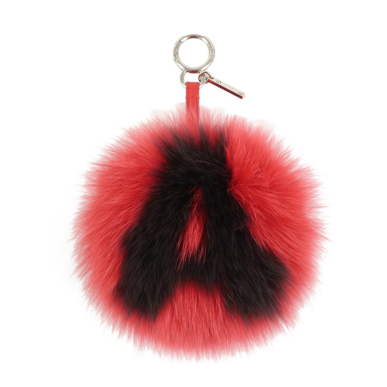 FENDI ABCHARM Inicial A Fur Pom Pom Charm Key Chain Bag Charm Red